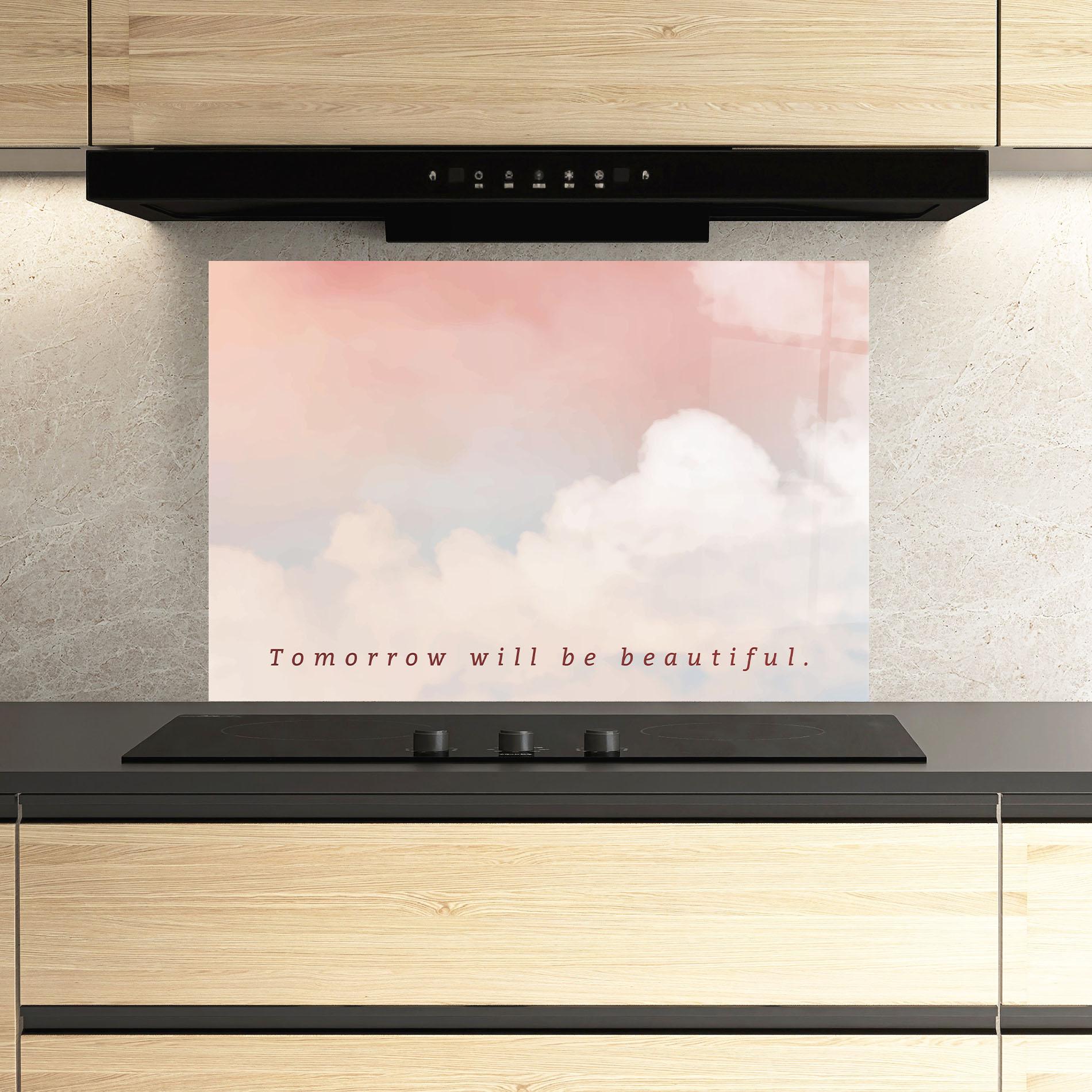 Panel Szklany do Kuchni Clouds Text Pink Blue mockup 3