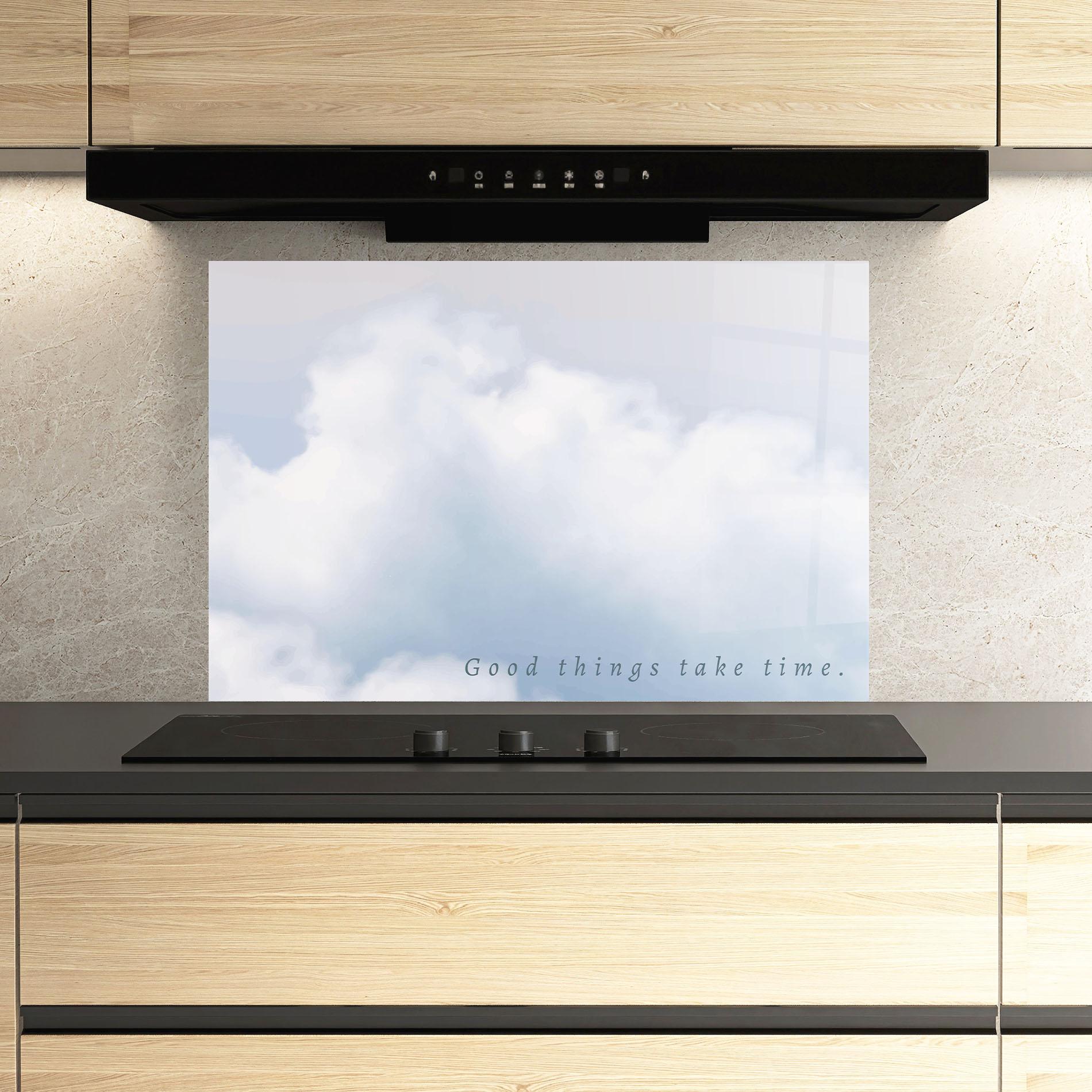 Panel Szklany do Kuchni Clouds Text White mockup 3