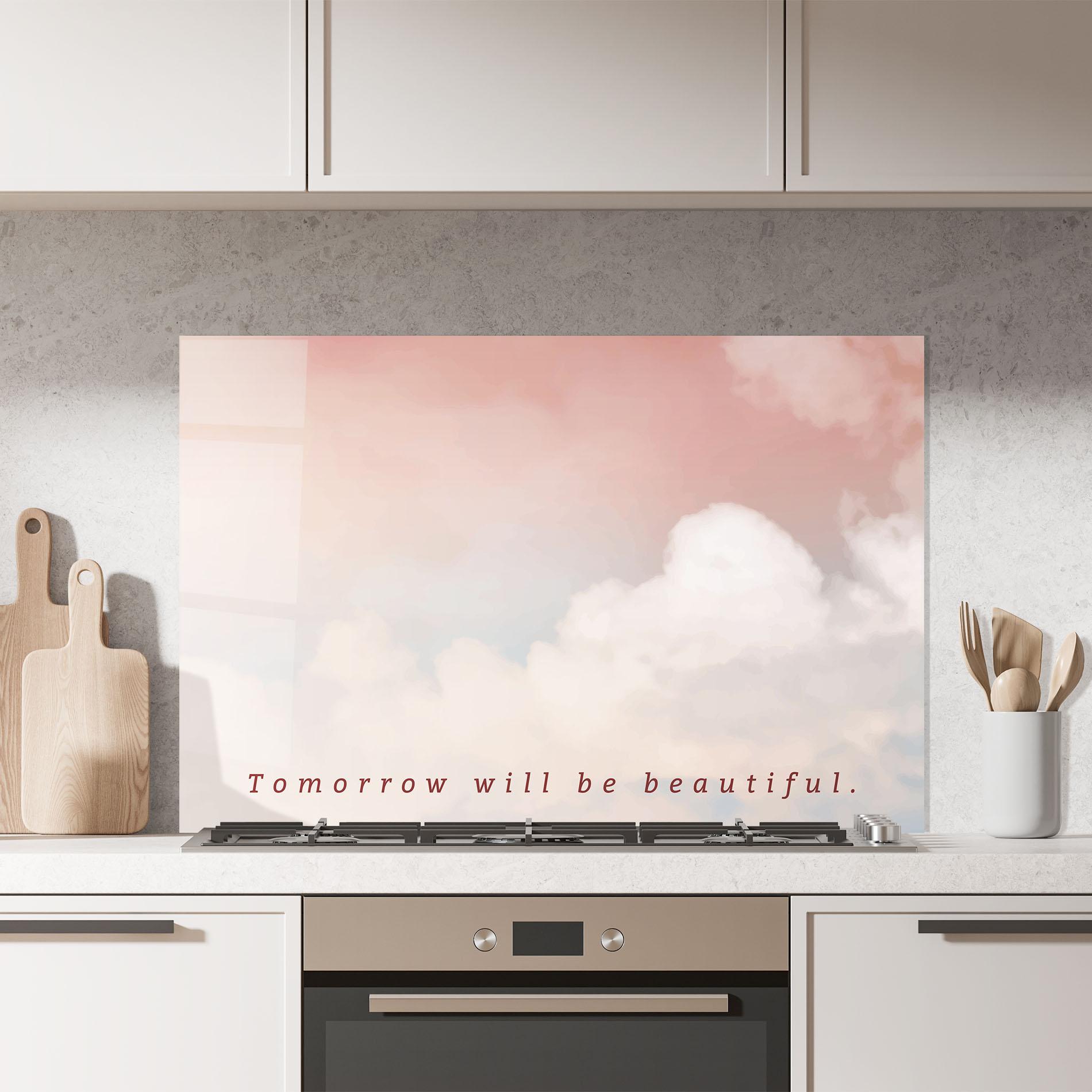 Panel Szklany do Kuchni Clouds Text Pink Blue mockup 7