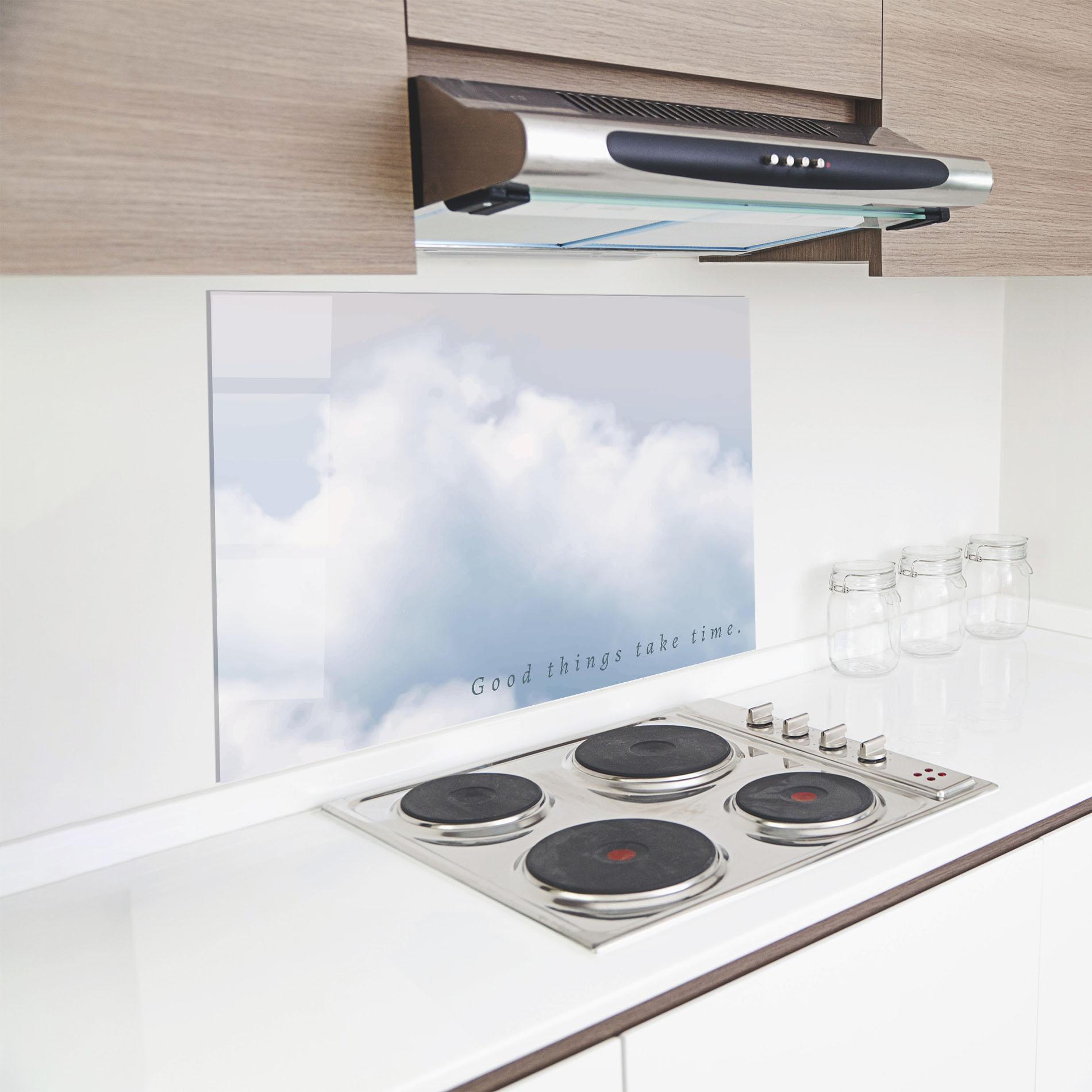 Panel Szklany do Kuchni Clouds Text White mockup 8
