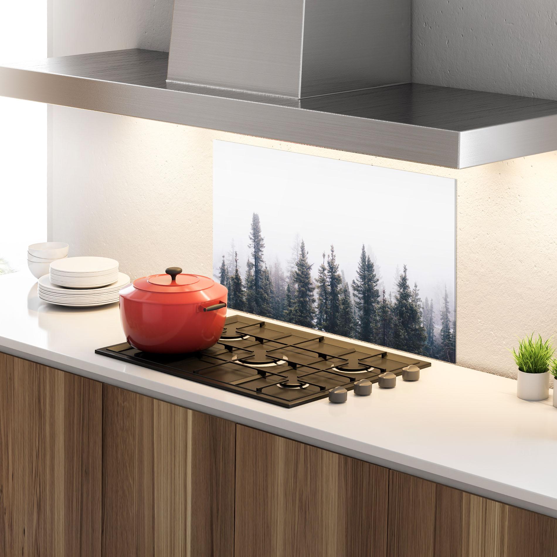 Panel Szklany do Kuchni Grey Foggy Trees mockup 4