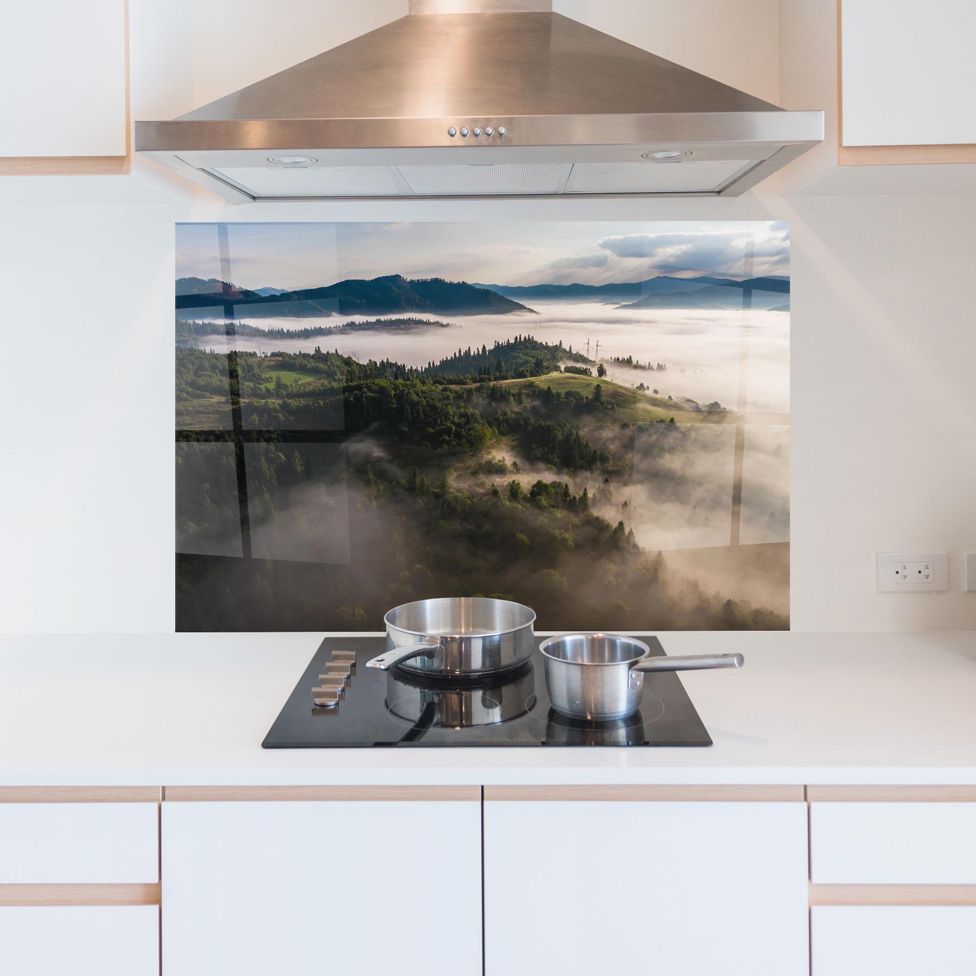 Panel Szklany do Kuchni Foggy Forest View mockup 5
