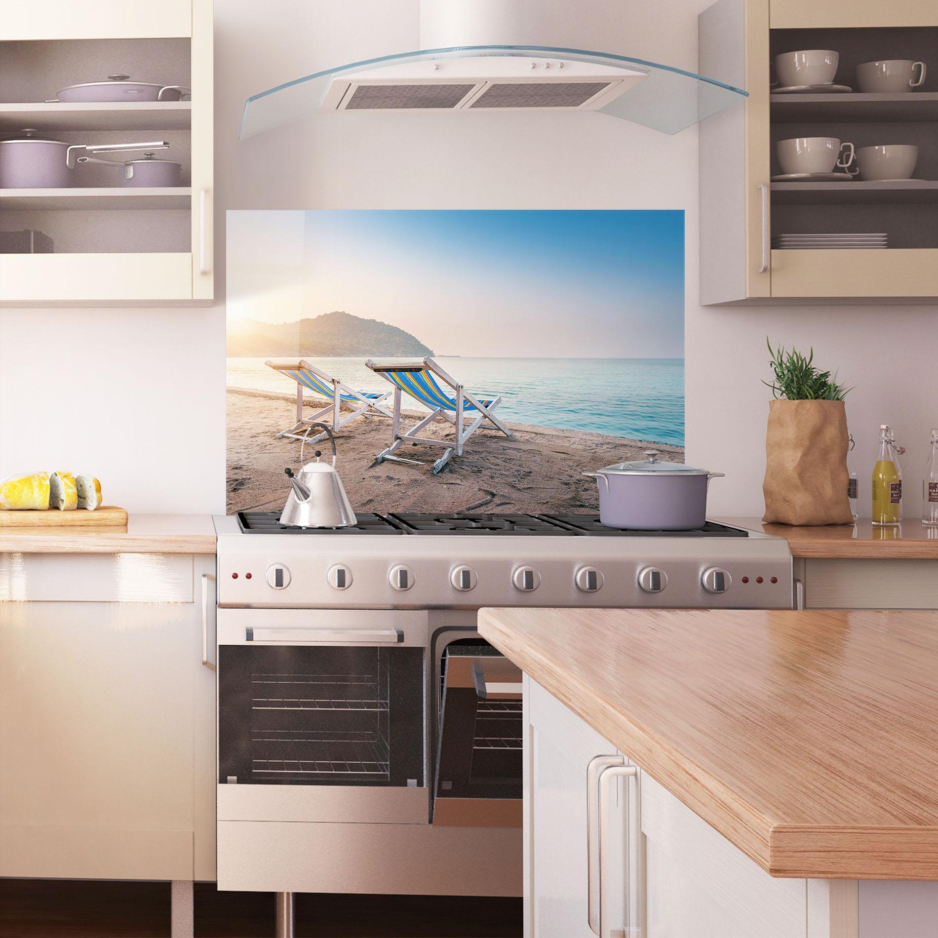 Panel Szklany do Kuchni Colorful Beach Chairs mockup 1