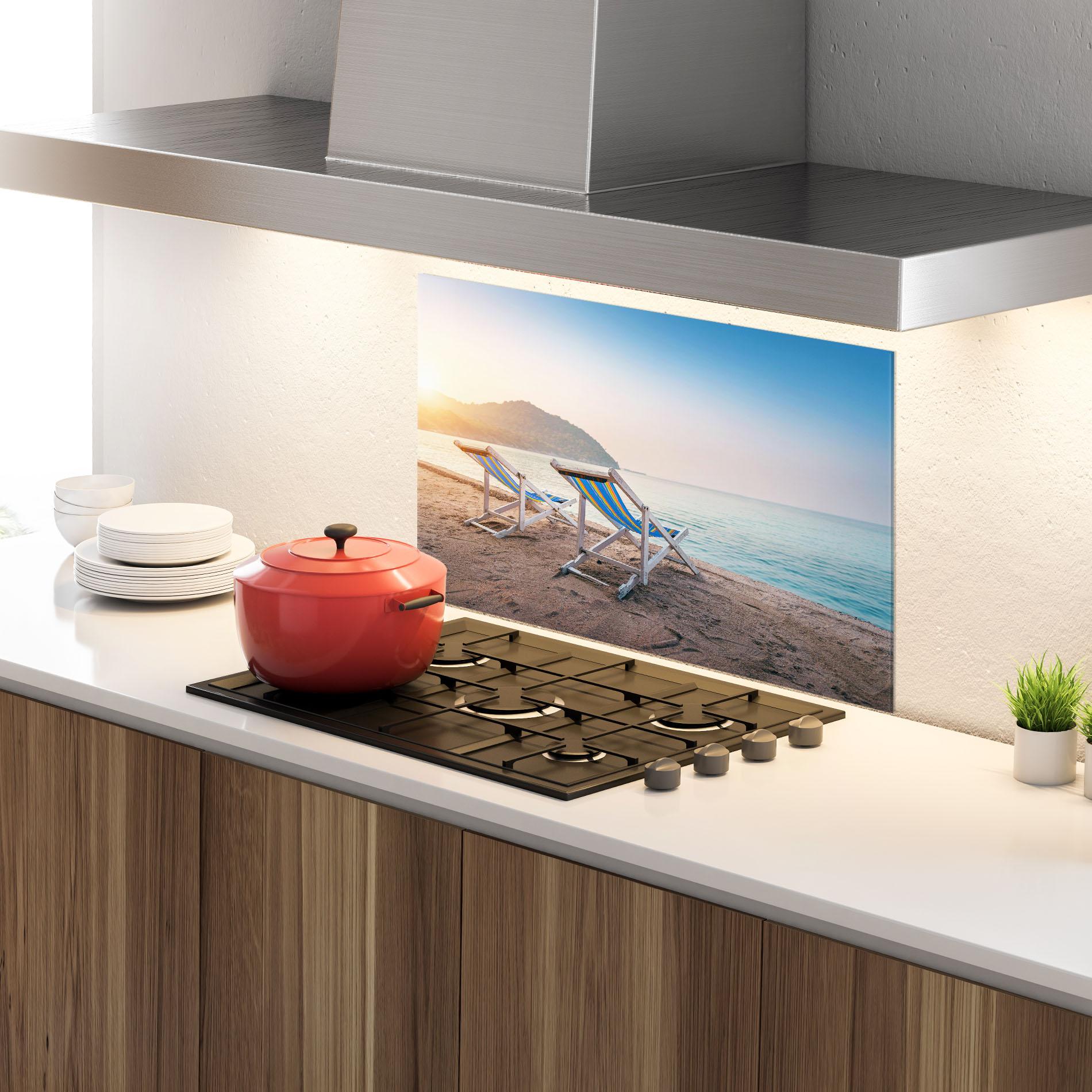 Panel Szklany do Kuchni Colorful Beach Chairs mockup 4