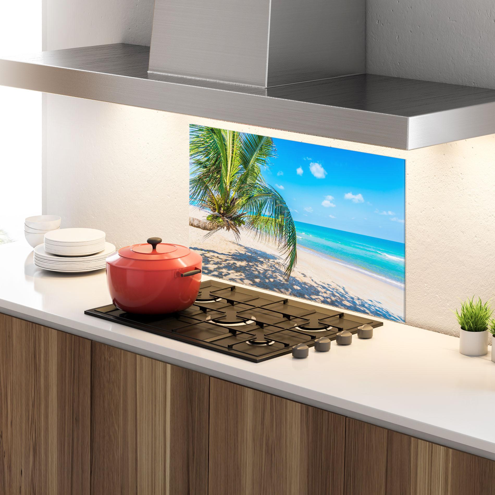 Panel Szklany do Kuchni Tropical Beach View mockup 4