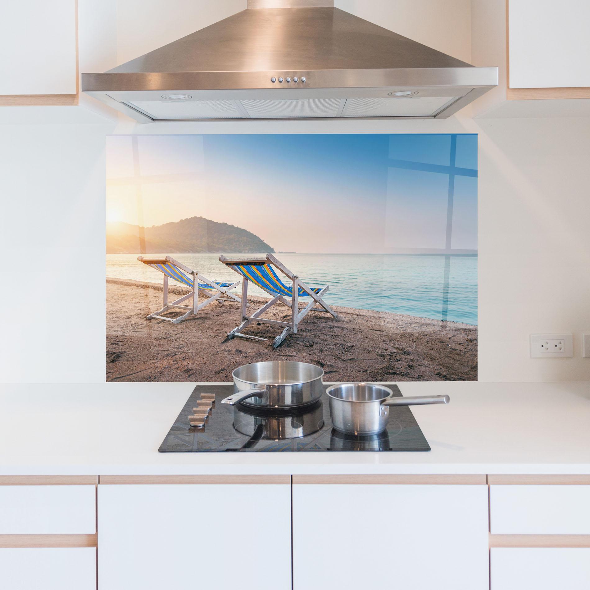 Panel Szklany do Kuchni Colorful Beach Chairs mockup 5