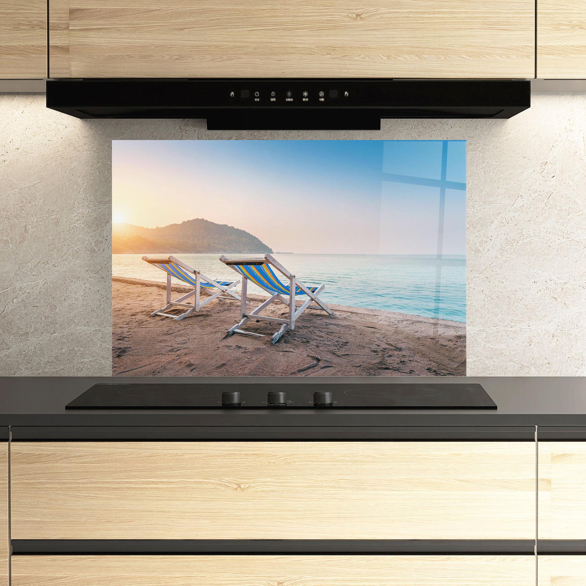 Panel Szklany do Kuchni Colorful Beach Chairs mockup 3