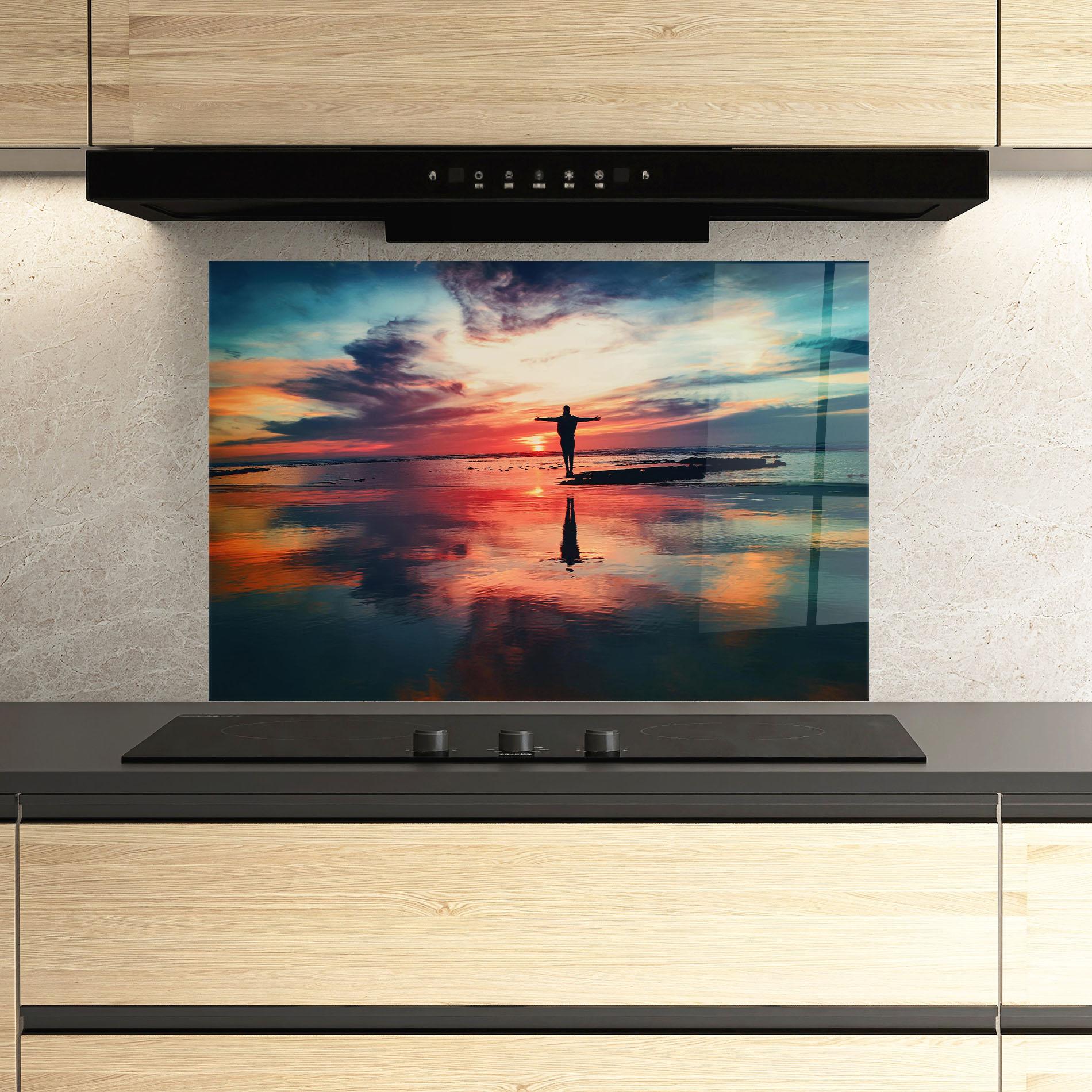 Panel Szklany do Kuchni Ocean Sunset Man mockup 3