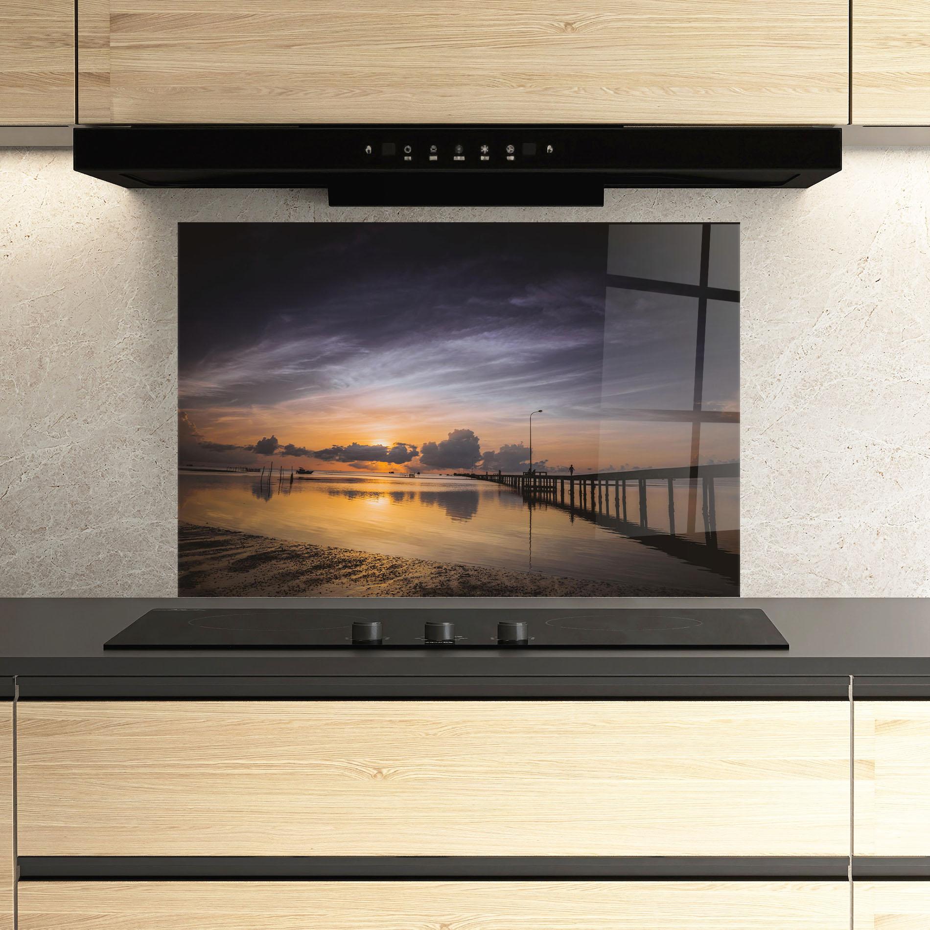 Panel Szklany do Kuchni Orange Purple Beach mockup 3