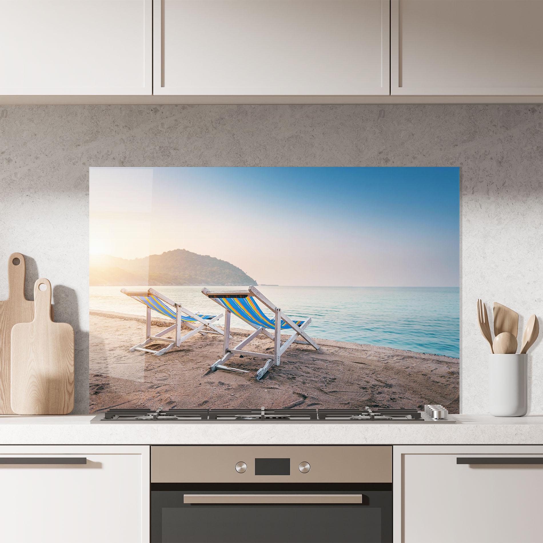 Panel Szklany do Kuchni Colorful Beach Chairs mockup 7