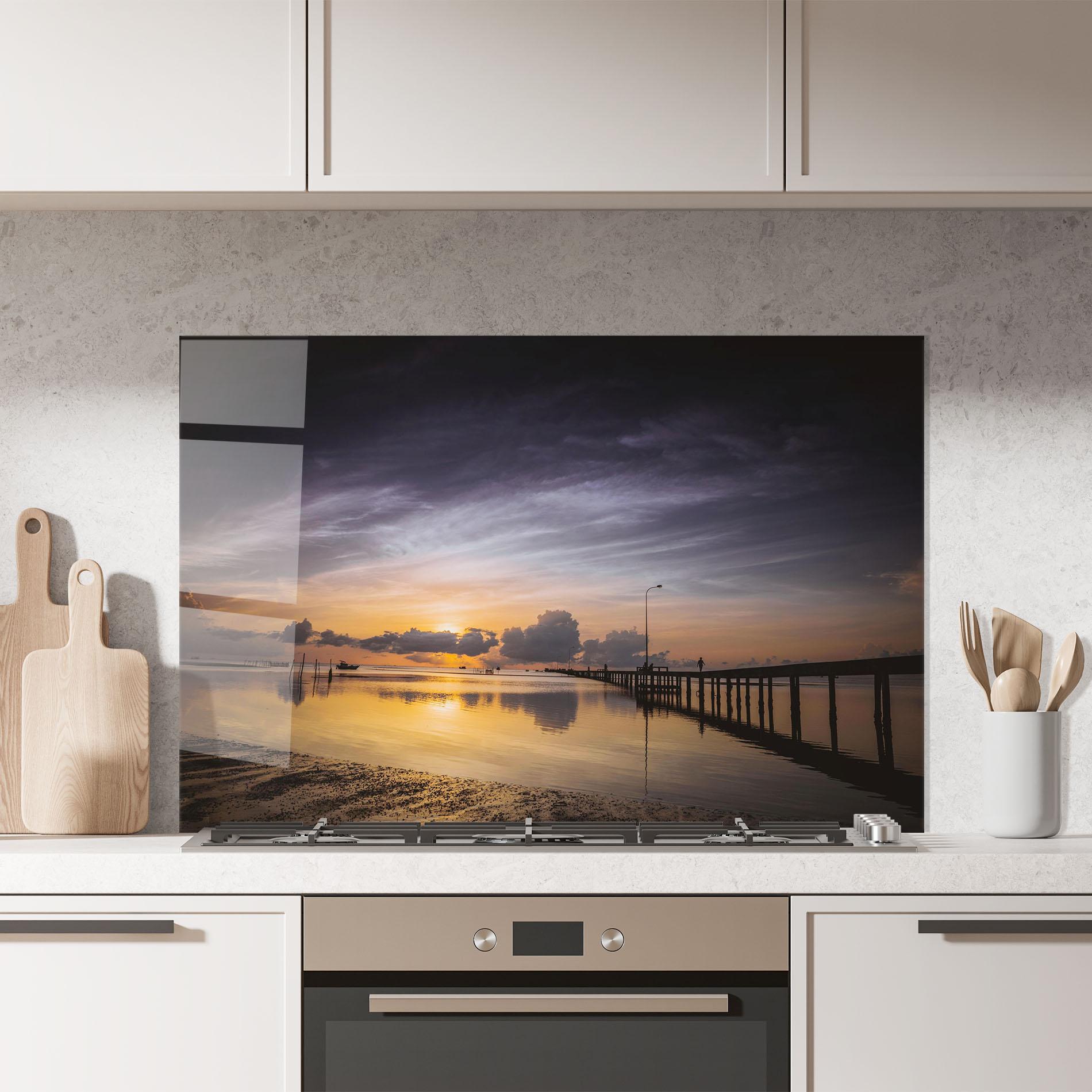 Panel Szklany do Kuchni Orange Purple Beach mockup 7