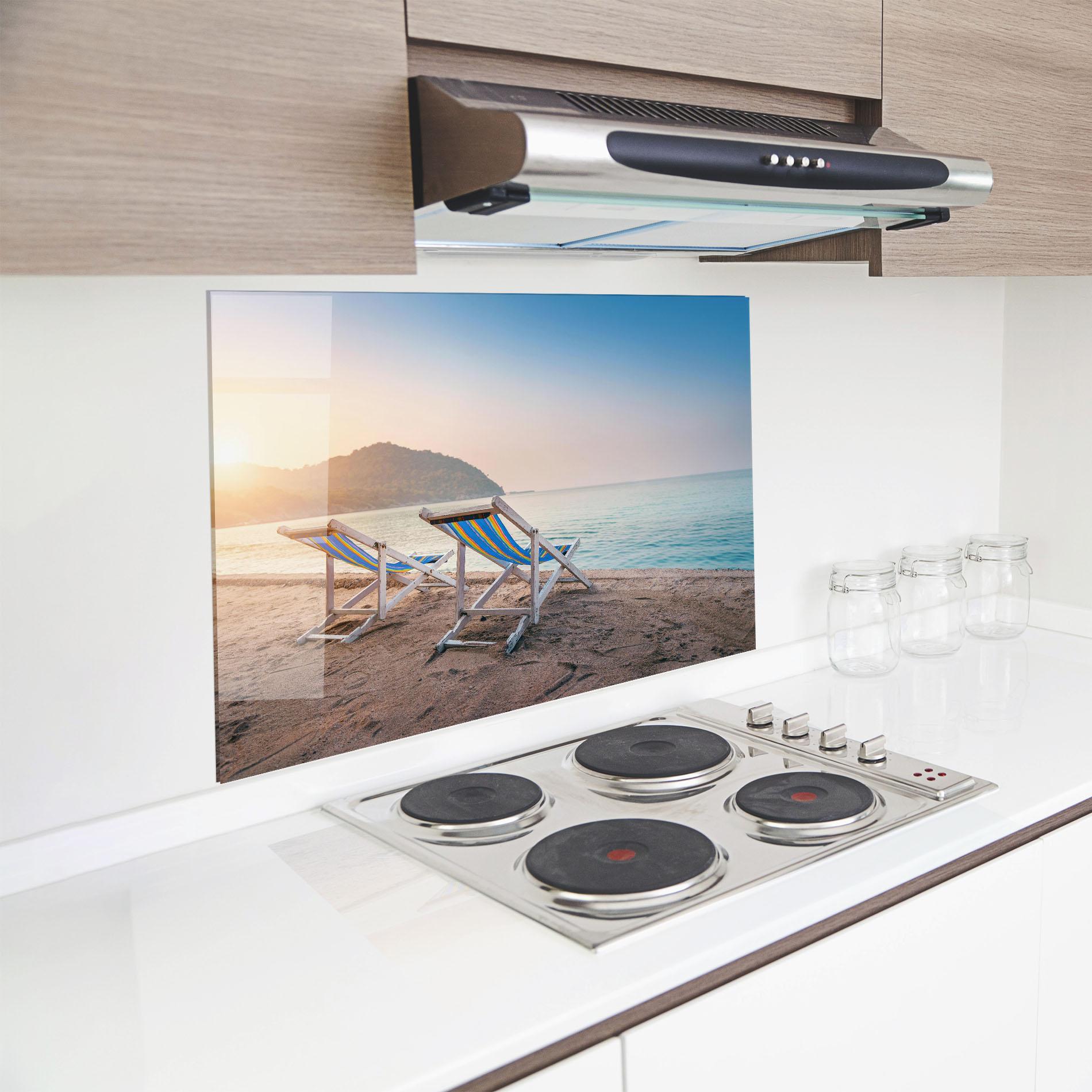 Panel Szklany do Kuchni Colorful Beach Chairs mockup 8