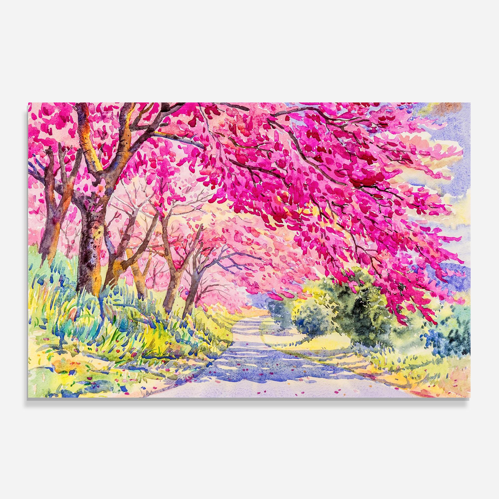 Panel Szklany do Kuchni Pink Trees Art mockup 0