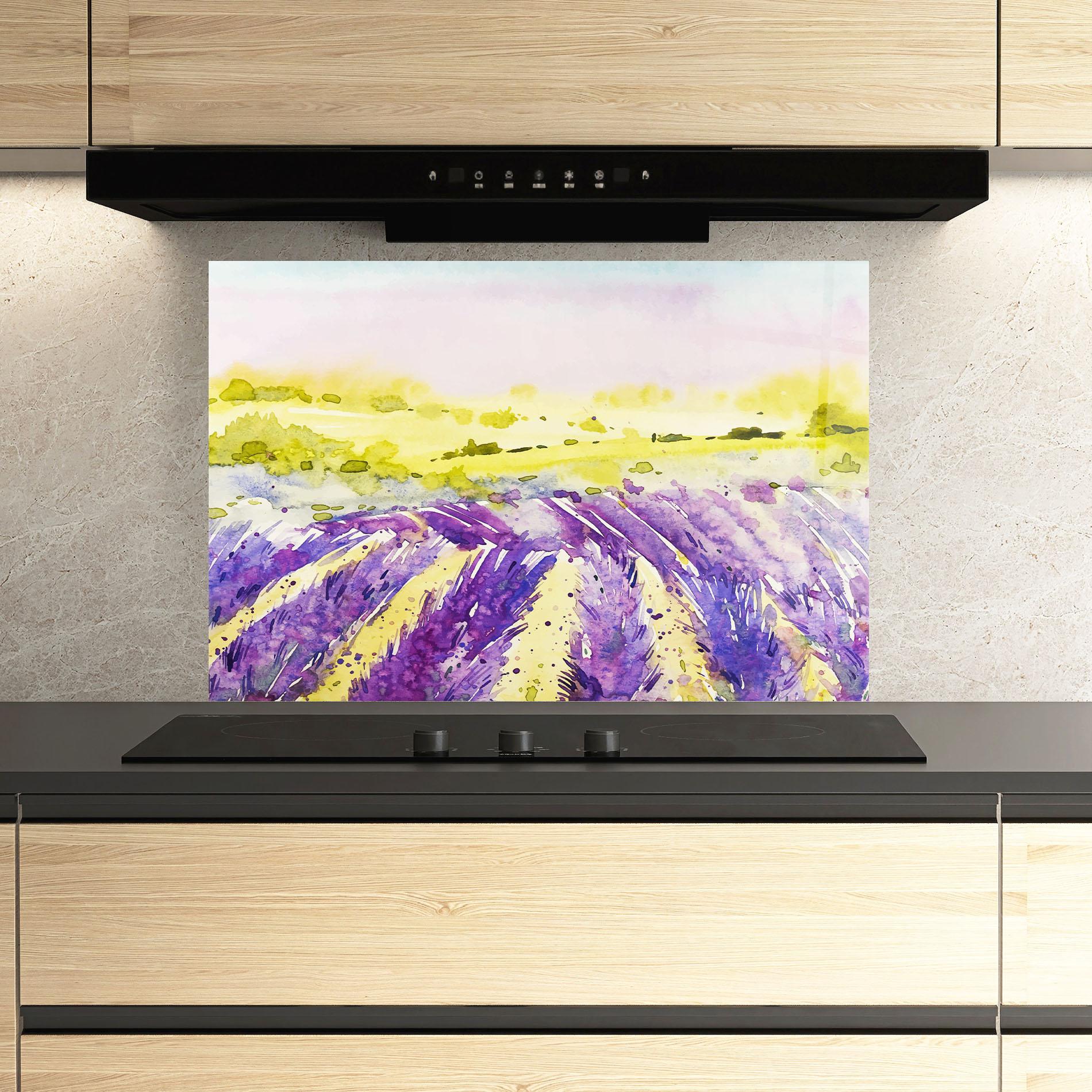 Panel Szklany do Kuchni Purple Spring Field mockup 3