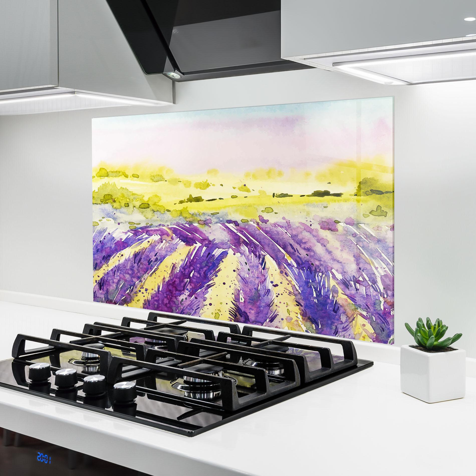 Panel Szklany do Kuchni Purple Spring Field mockup 6