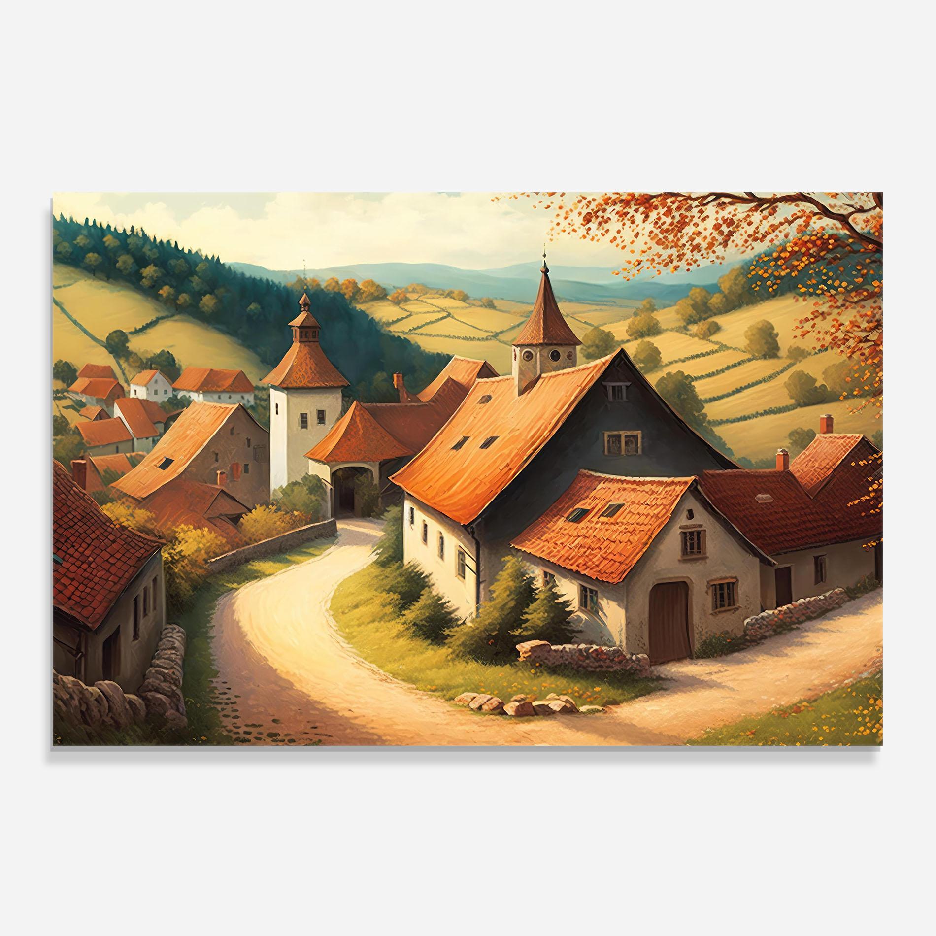 Panel Szklany do Kuchni Countryside Village mockup 0