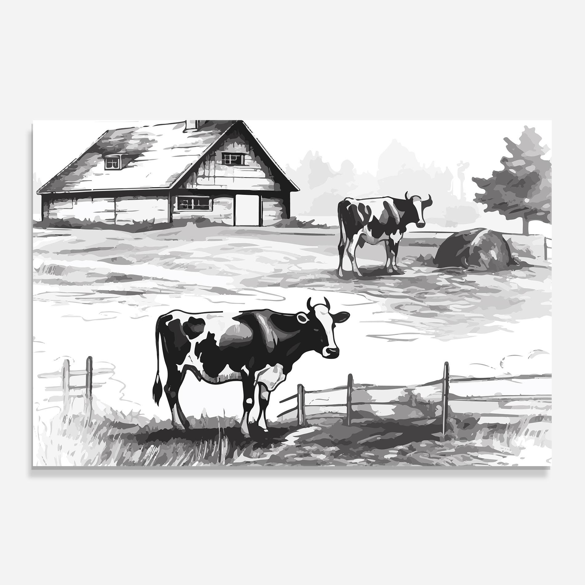 Panel Szklany do Kuchni Cows Farm Ink mockup 0