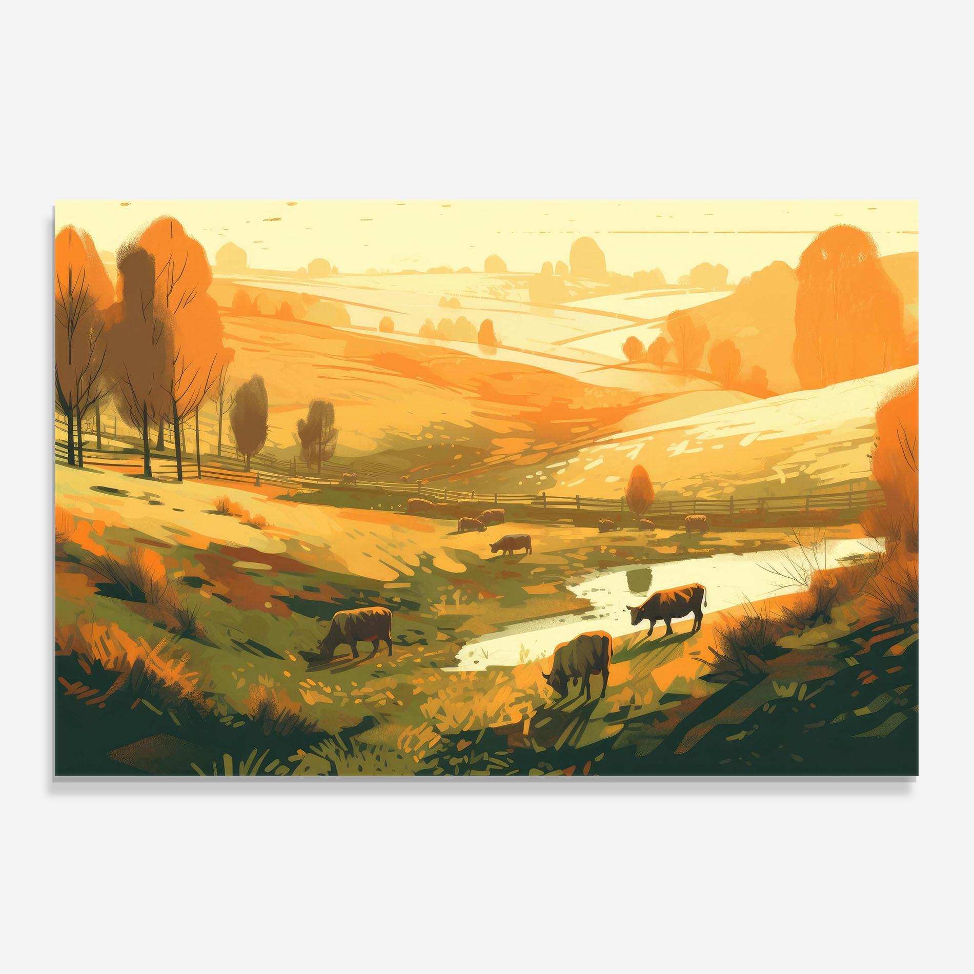 Panel Szklany do Kuchni Cows Sunlight Art mockup 0