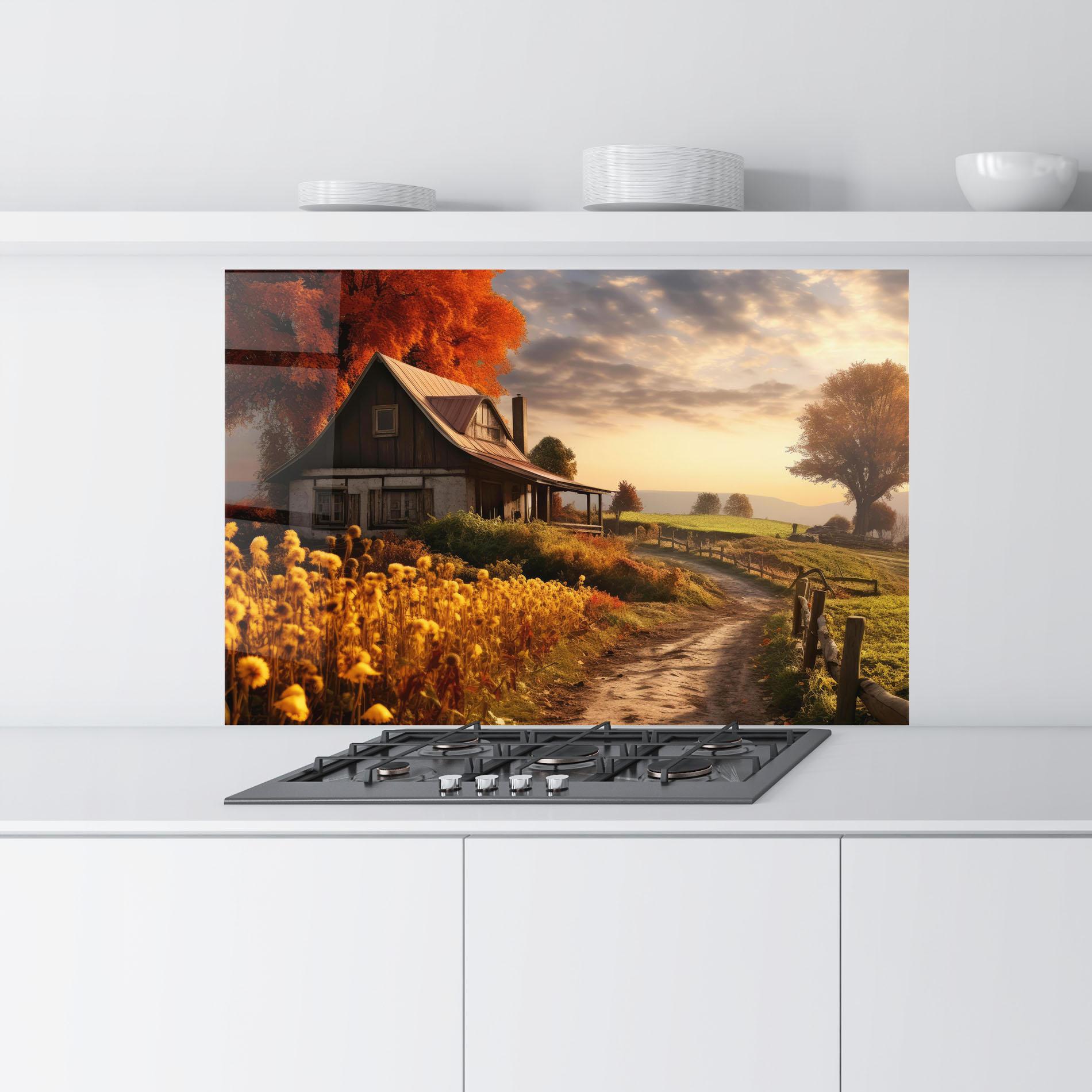 Panel Szklany do Kuchni Autumn Farm House mockup 9