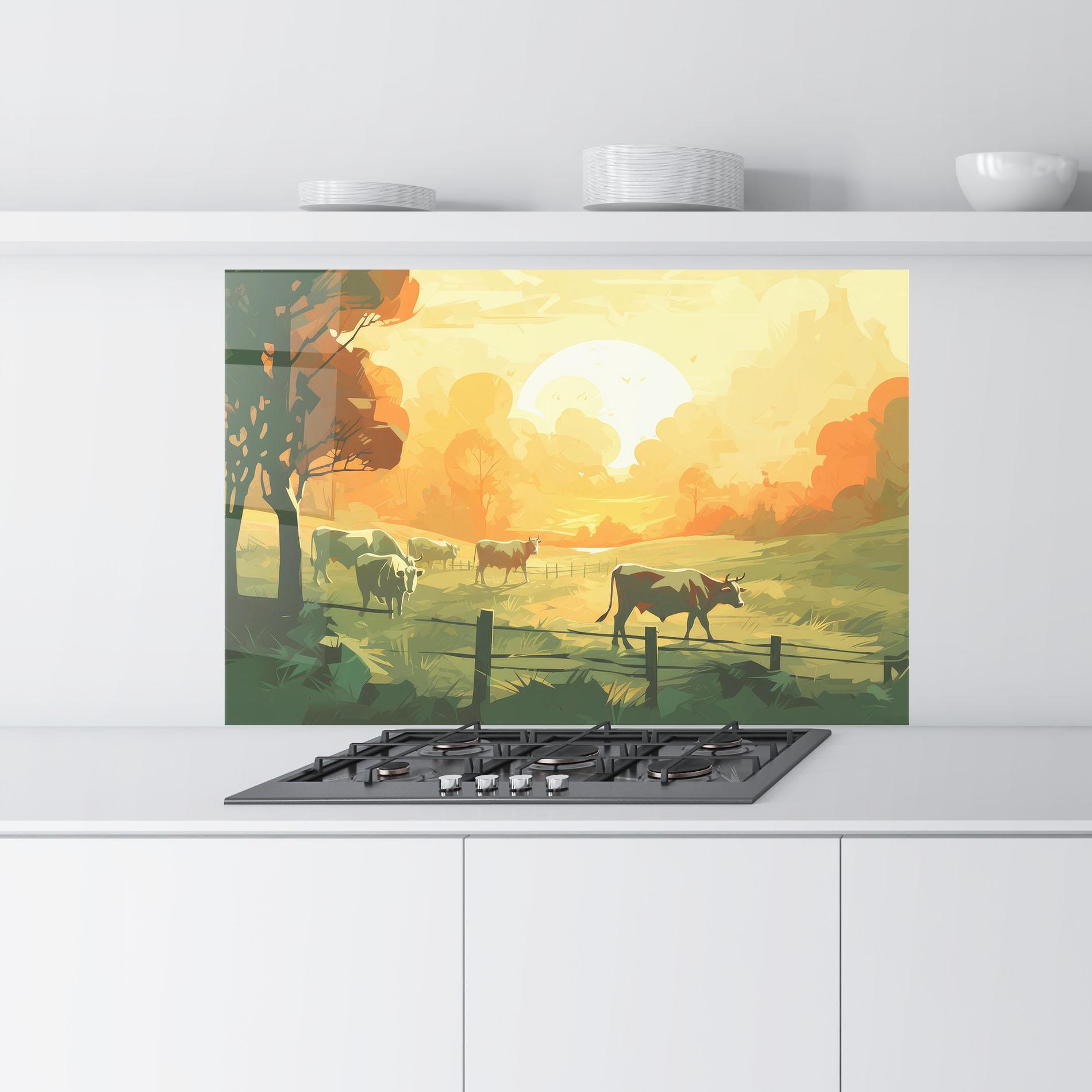 Panel Szklany do Kuchni Cows Grazing mockup 9