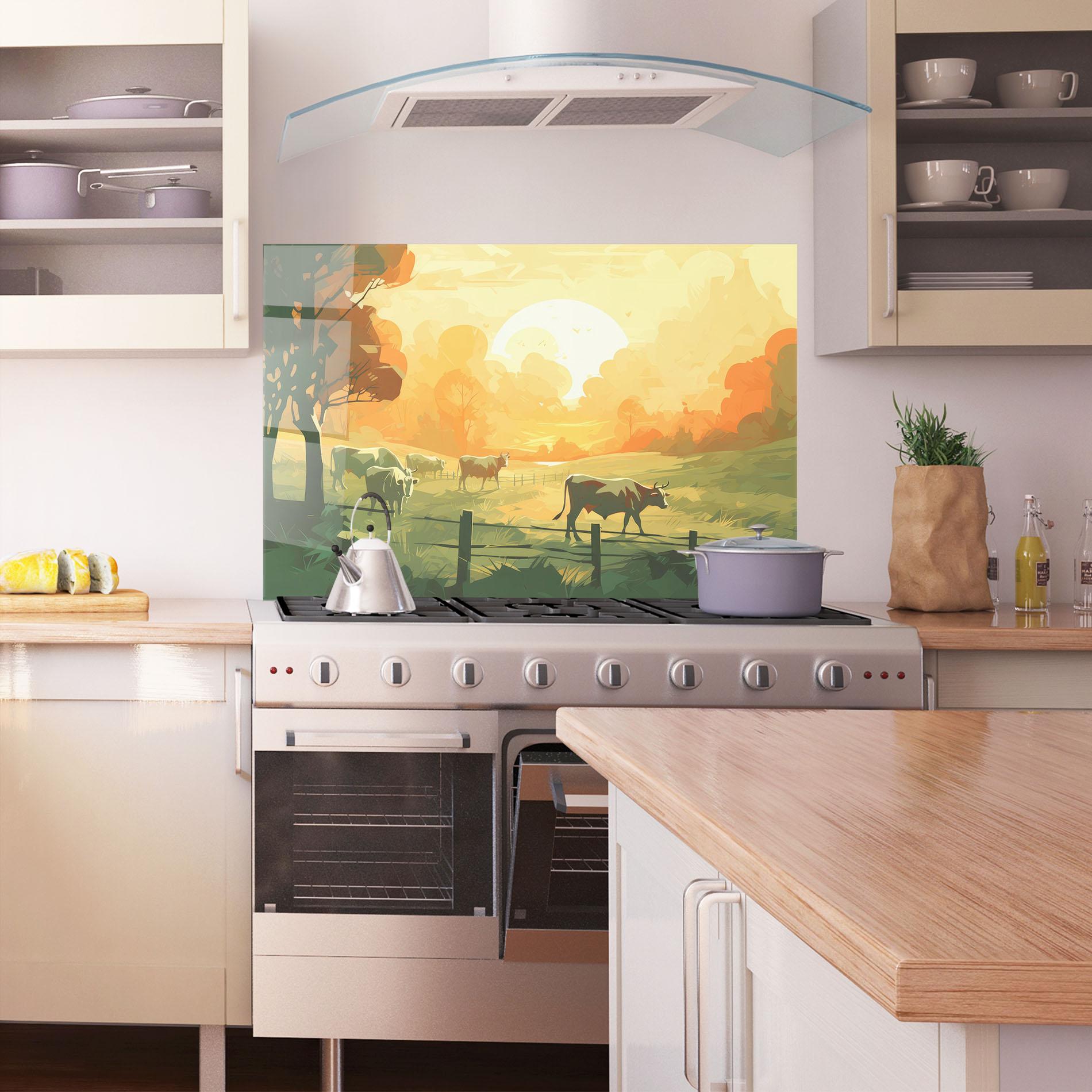 Panel Szklany do Kuchni Cows Grazing mockup 1