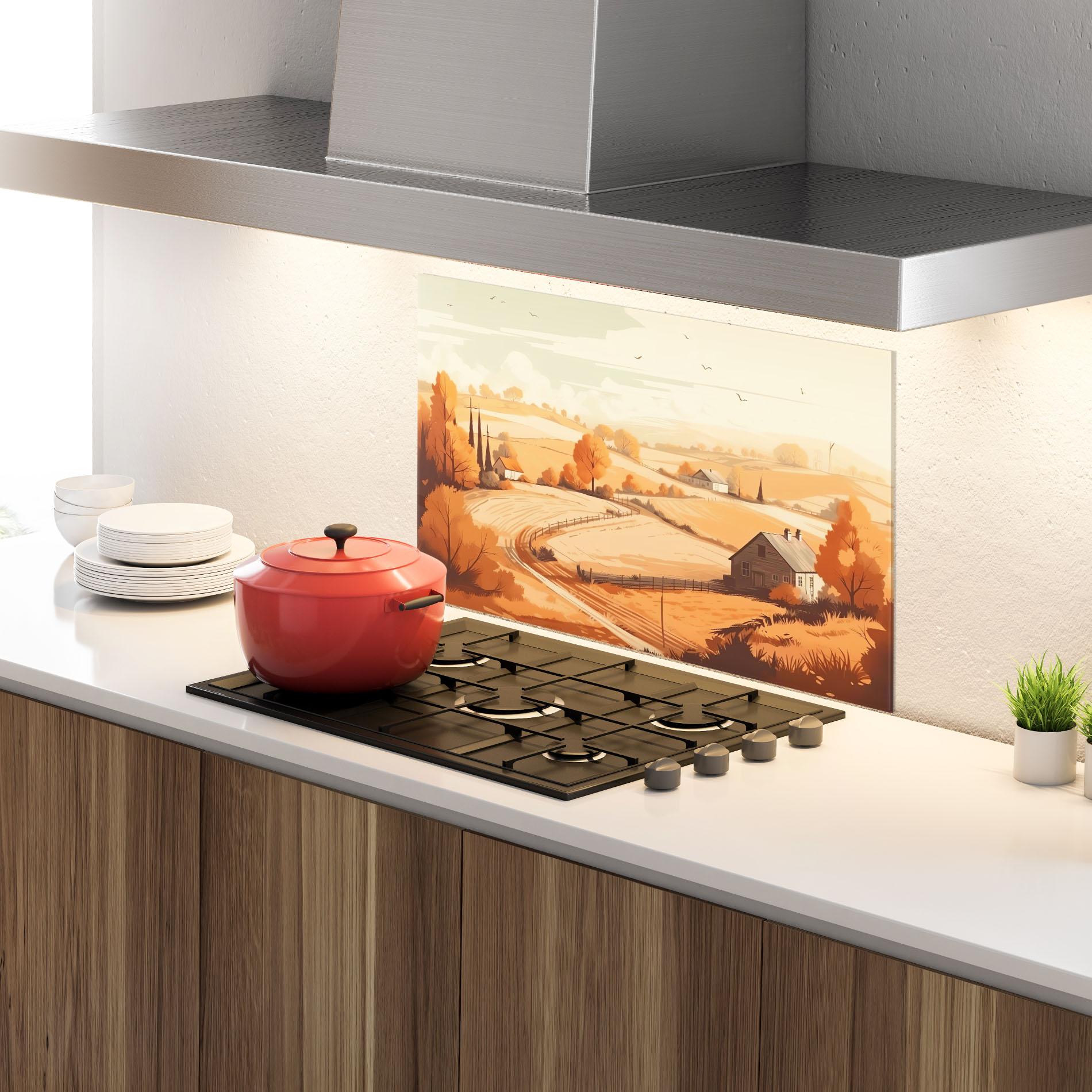 Panel Szklany do Kuchni Autumn Rural Wheat mockup 4