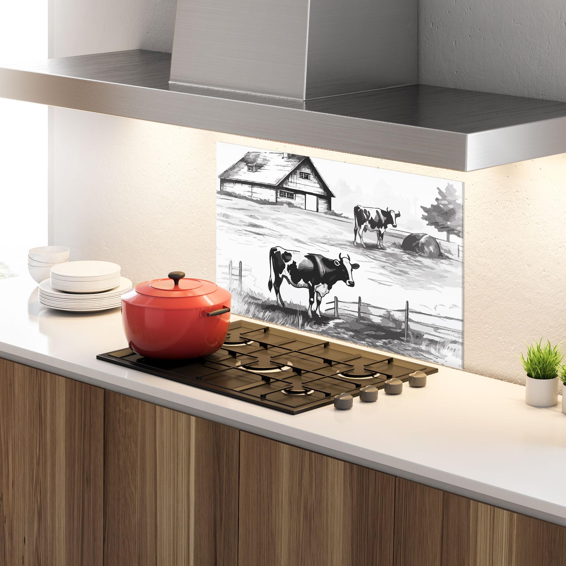 Panel Szklany do Kuchni Cows Farm Ink mockup 4