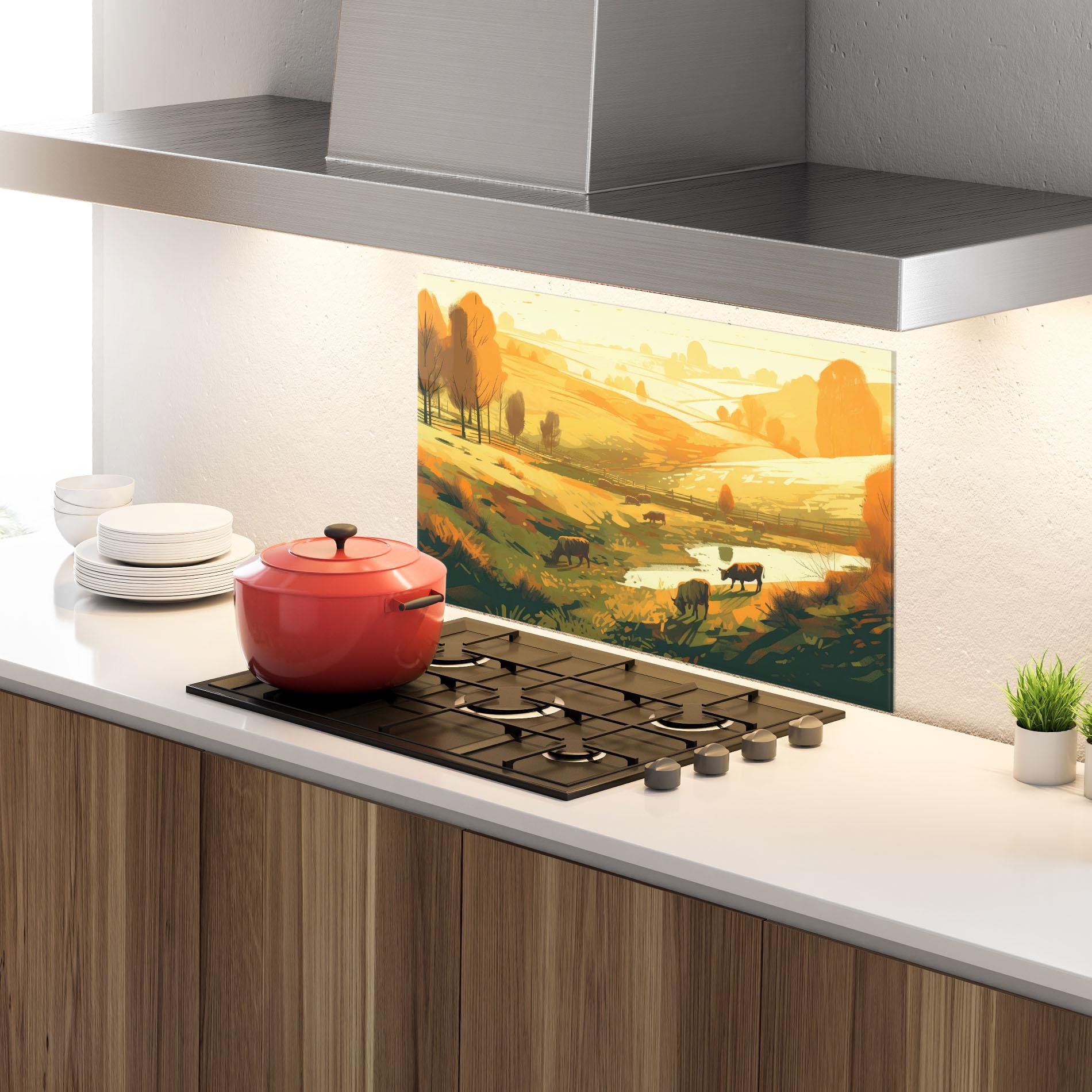 Panel Szklany do Kuchni Cows Sunlight Art mockup 4