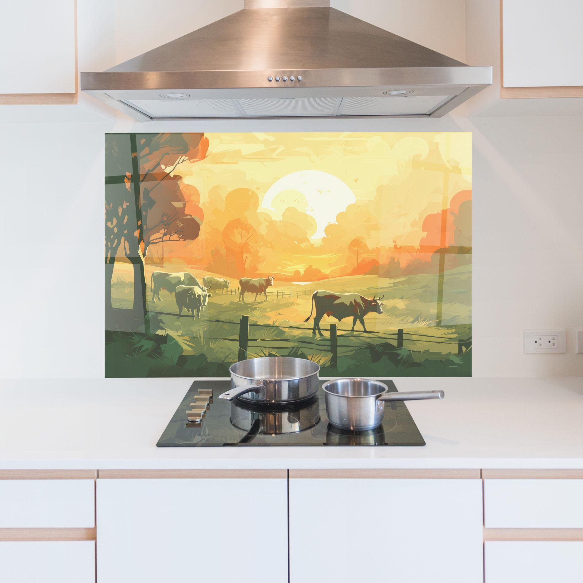 Panel Szklany do Kuchni Cows Grazing mockup 5