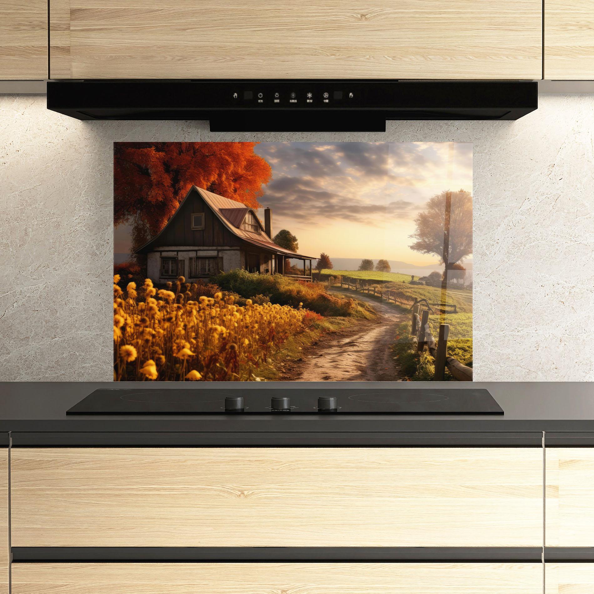 Panel Szklany do Kuchni Autumn Farm House mockup 3