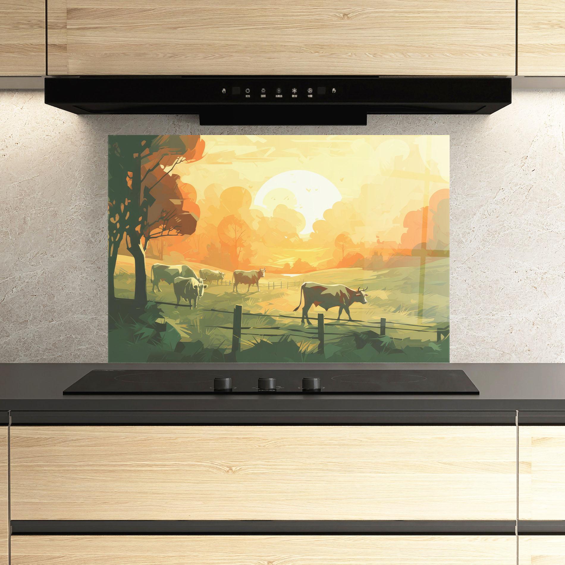 Panel Szklany do Kuchni Cows Grazing mockup 3