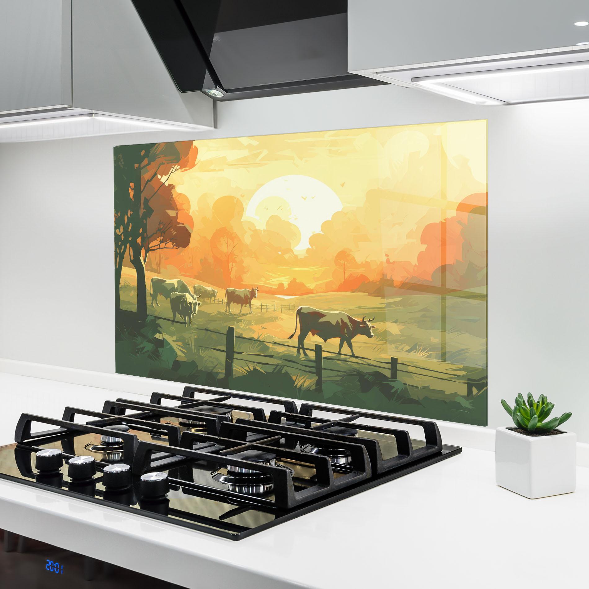 Panel Szklany do Kuchni Cows Grazing mockup 6