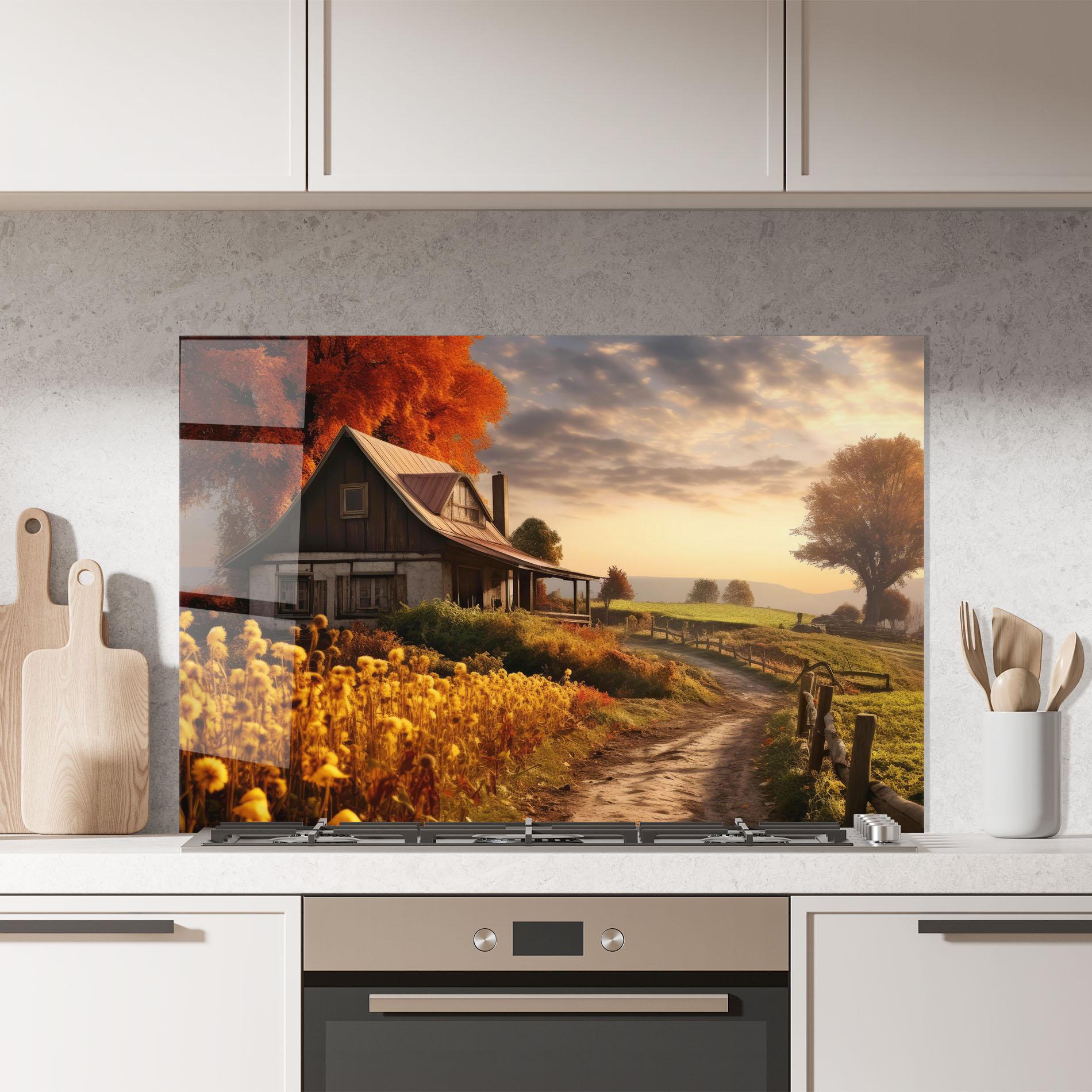 Panel Szklany do Kuchni Autumn Farm House mockup 7