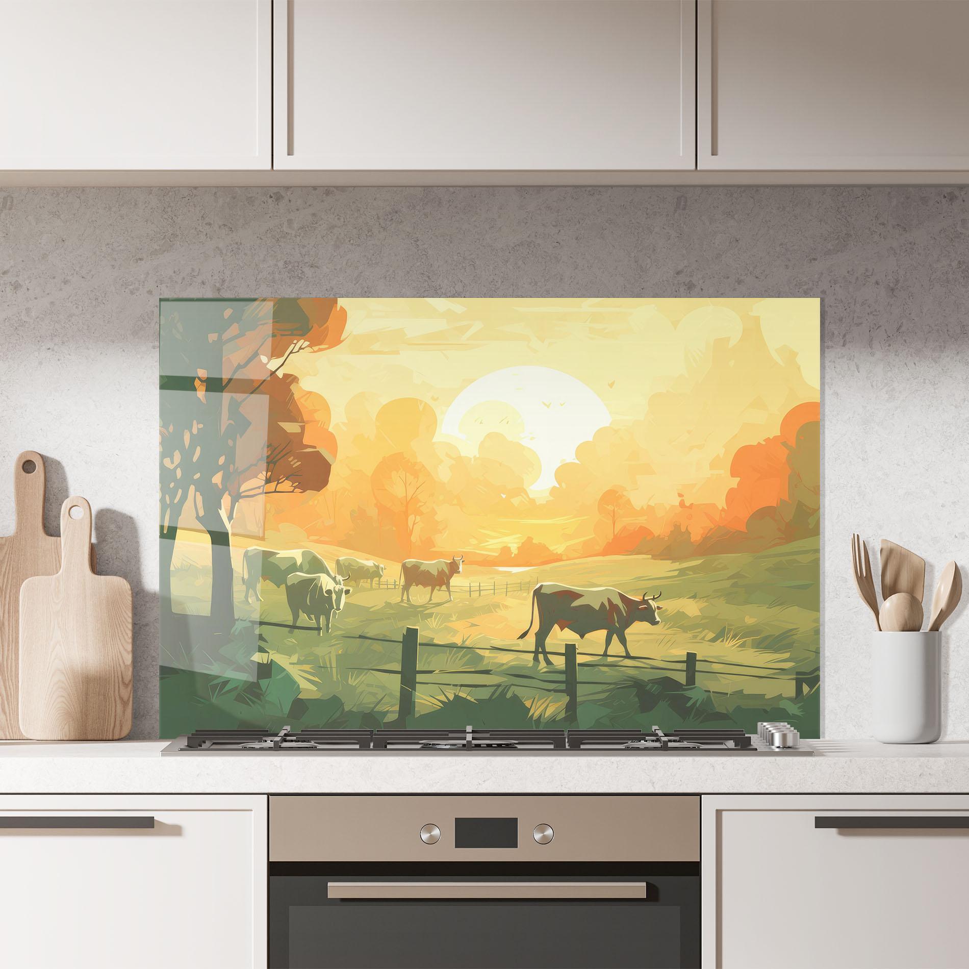 Panel Szklany do Kuchni Cows Grazing mockup 7