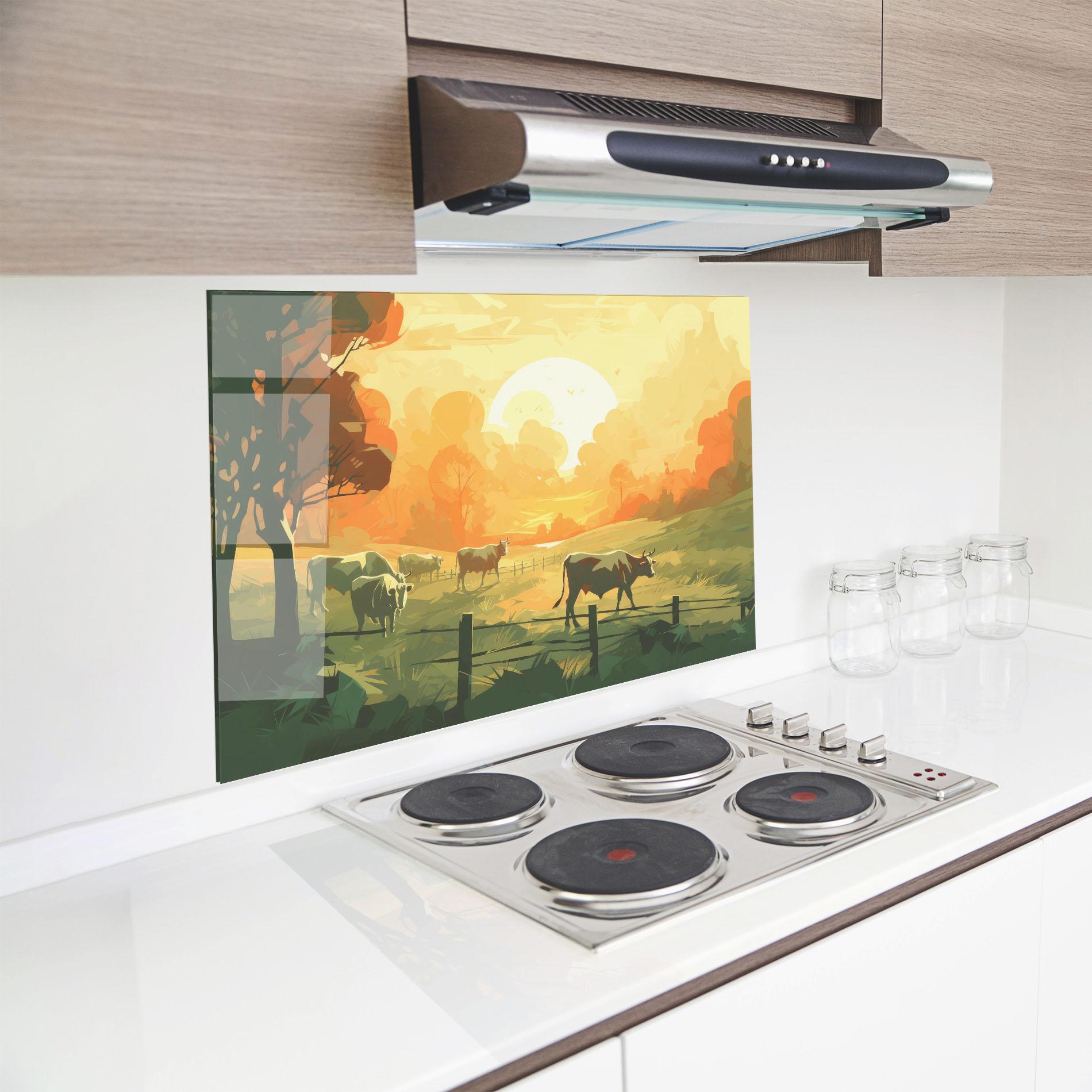 Panel Szklany do Kuchni Cows Grazing mockup 8