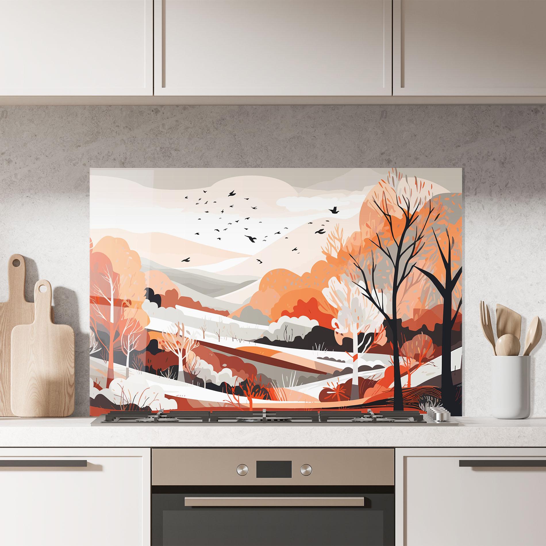 Panel Szklany do Kuchni Grey Orange Autumn mockup 7