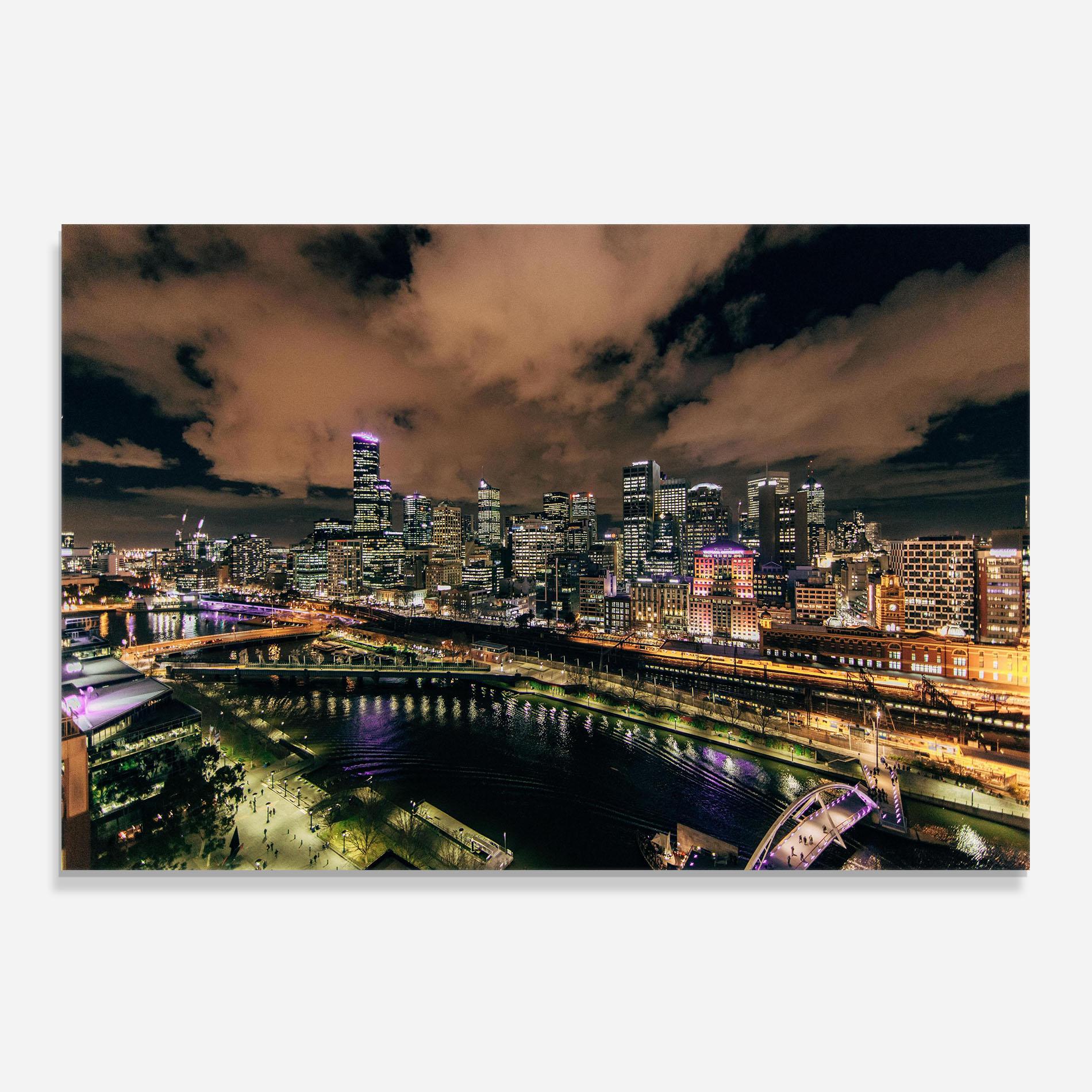 Panel Szklany do Kuchni Green Purple City mockup 0