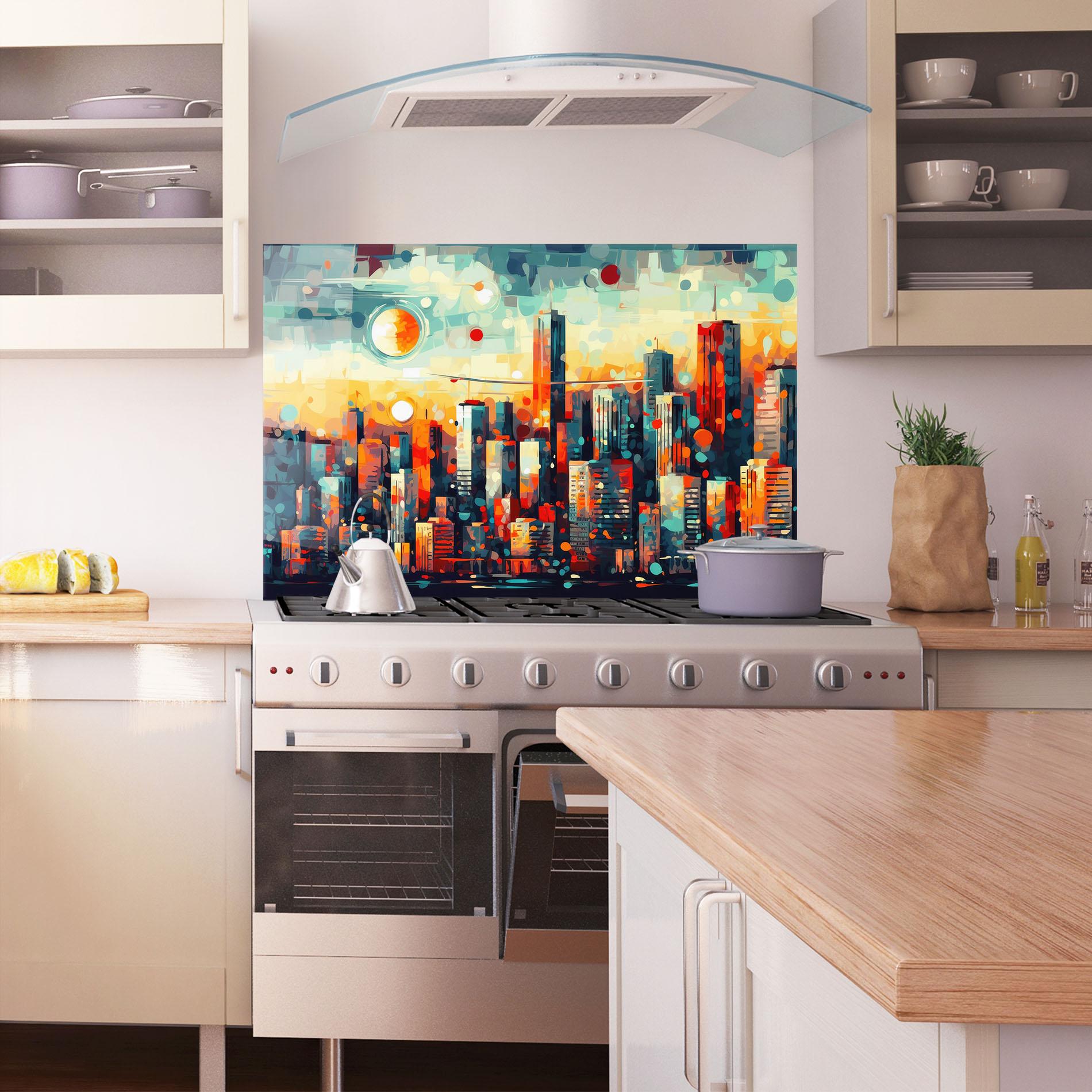Panel Szklany do Kuchni Colorful City Painting mockup 1