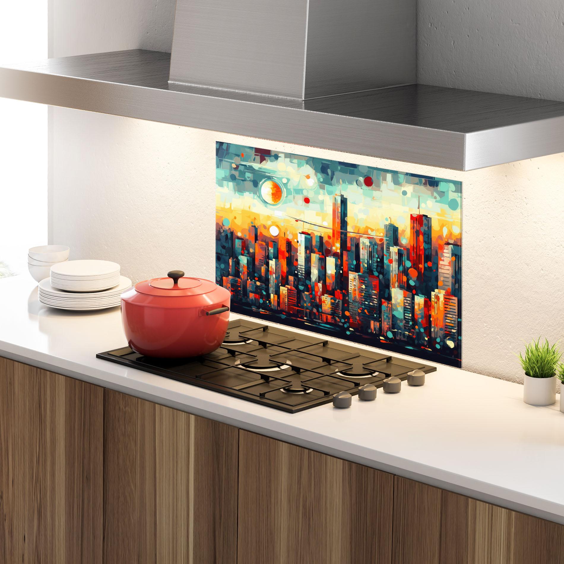 Panel Szklany do Kuchni Colorful City Painting mockup 4