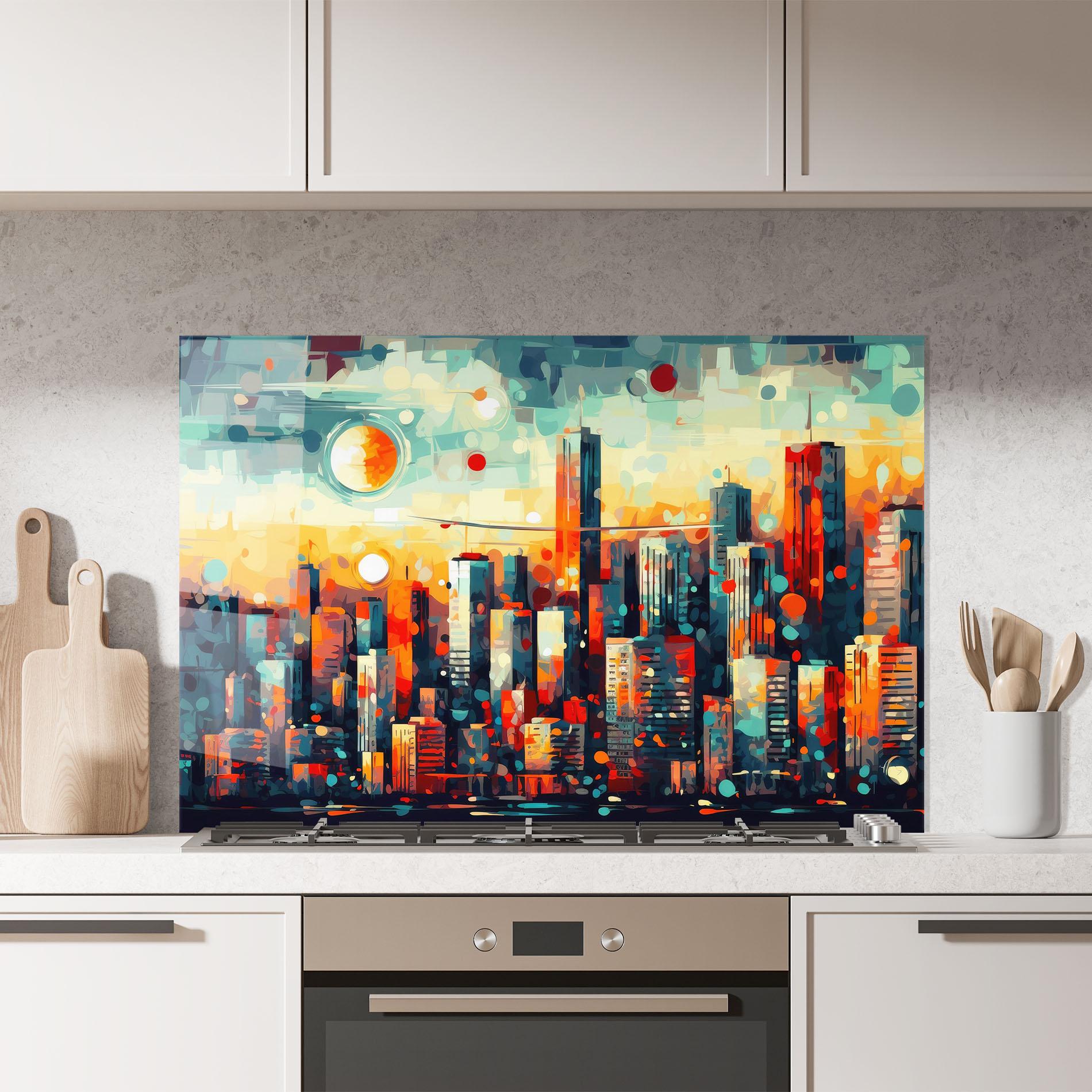 Panel Szklany do Kuchni Colorful City Painting mockup 7