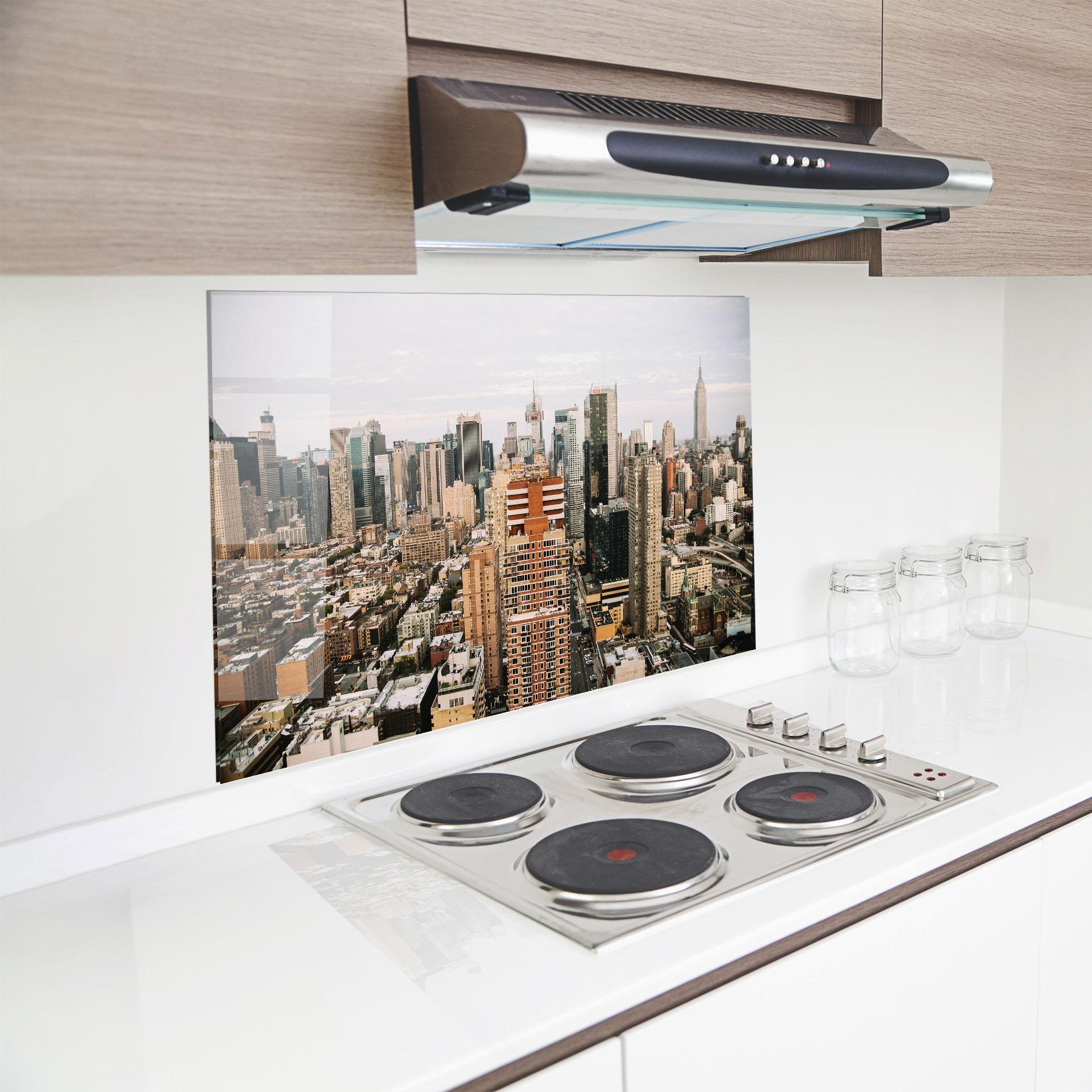 Panel Szklany do Kuchni Cream Orange Building mockup 8