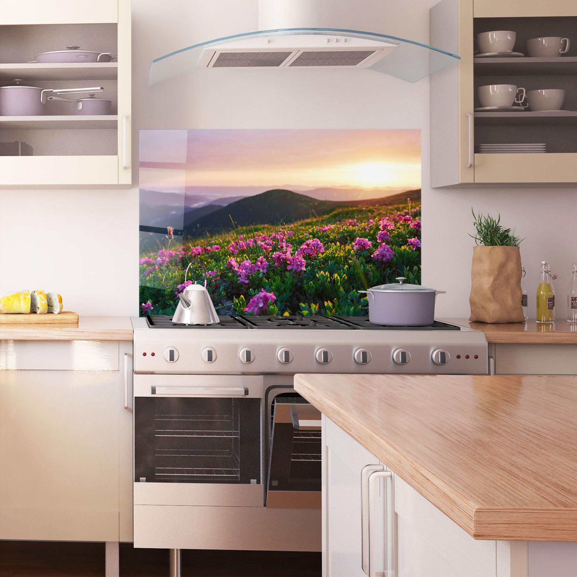 Panel Szklany do Kuchni Purple Summer Flowers mockup 1