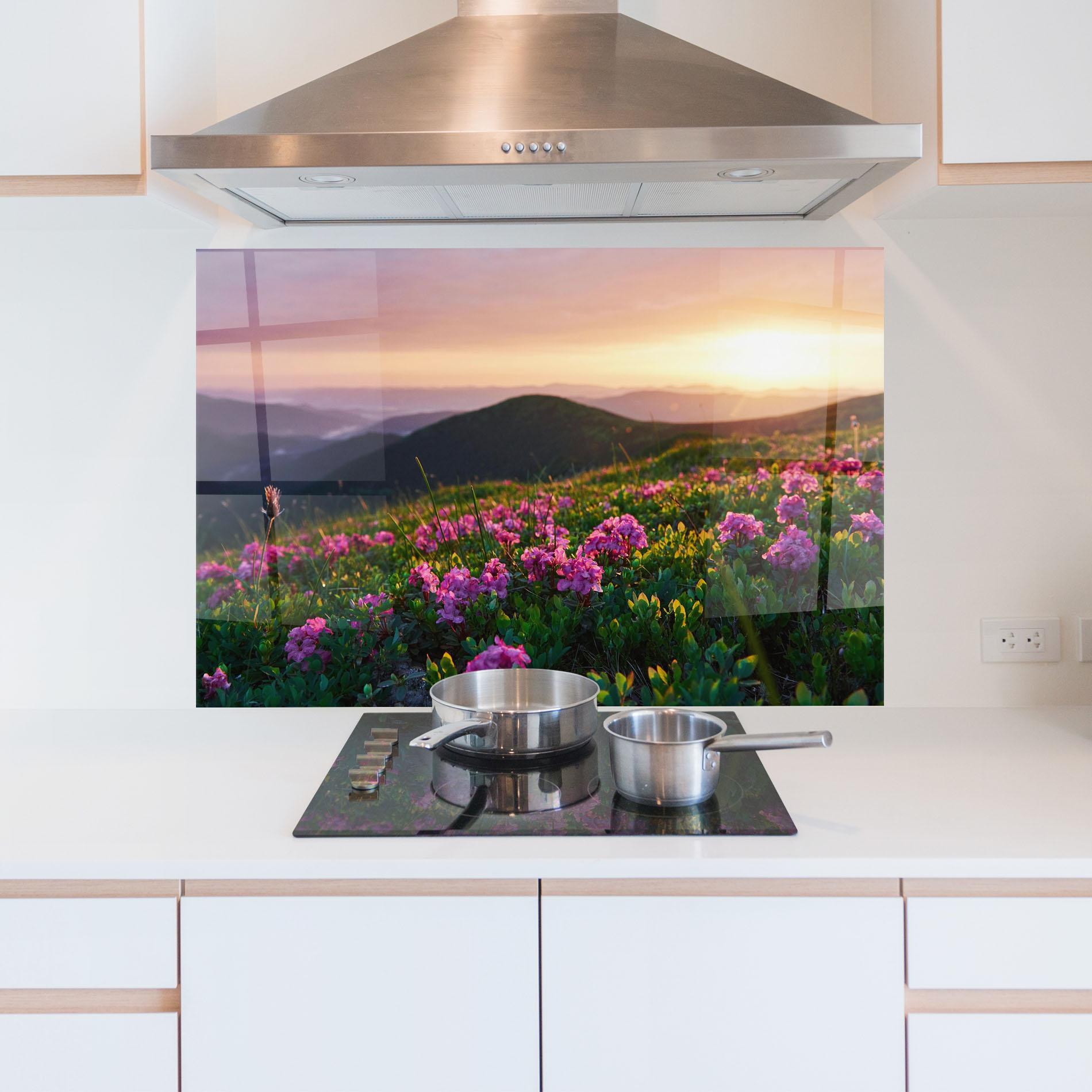 Panel Szklany do Kuchni Purple Summer Flowers mockup 5