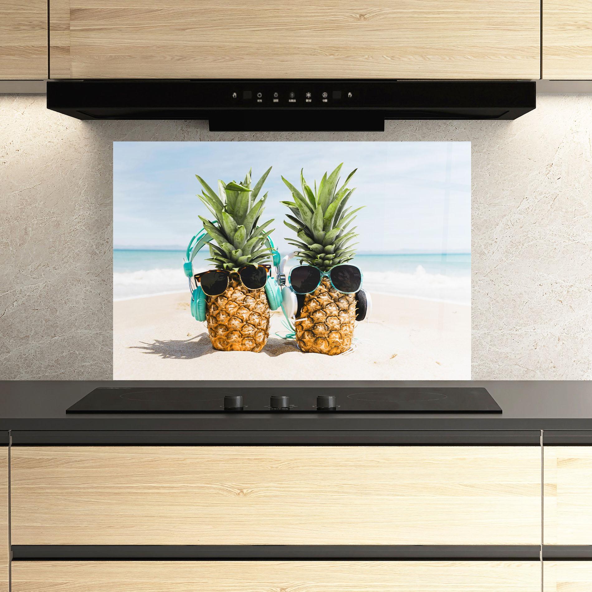 Panel Szklany do Kuchni Pineapples With Sunglasses mockup 3