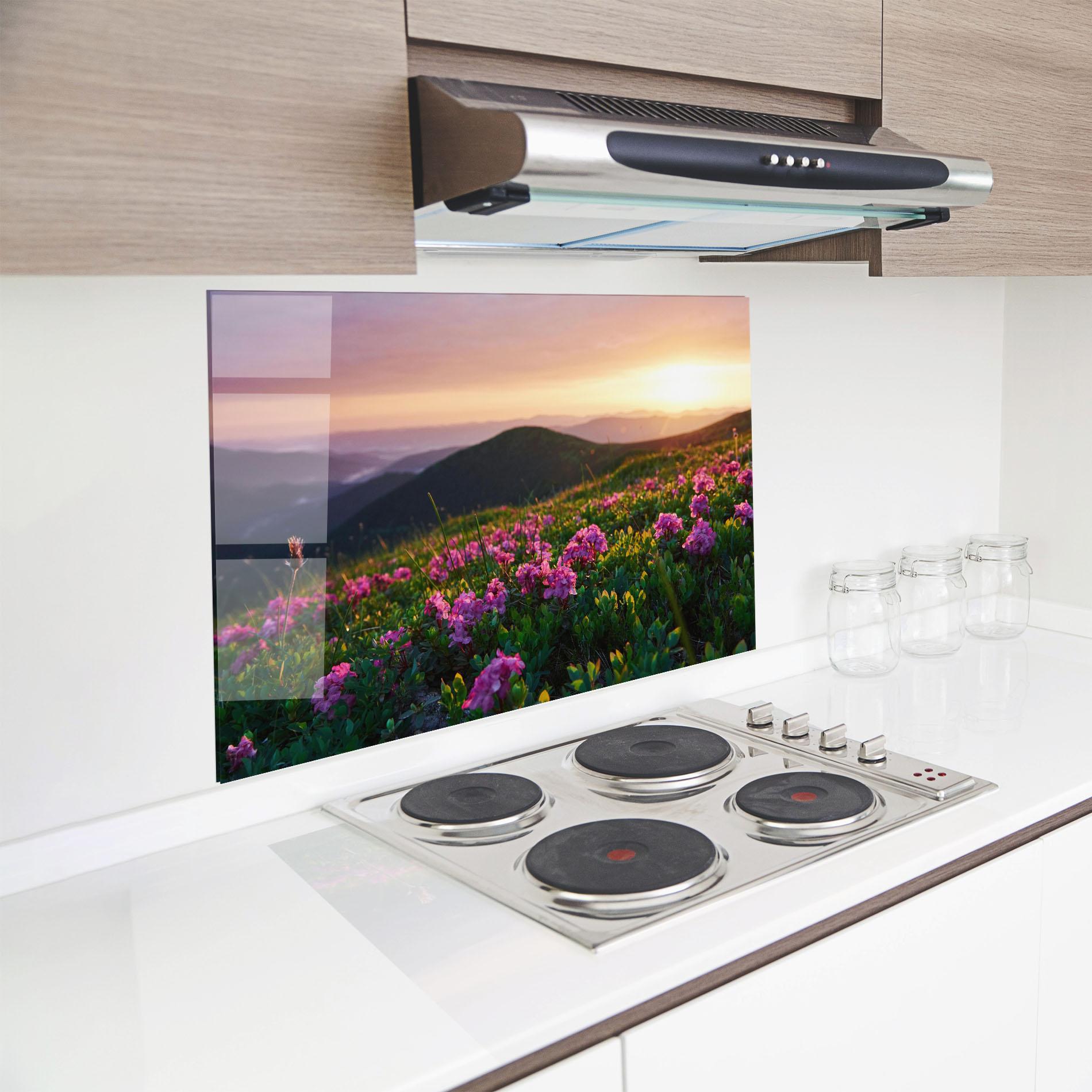 Panel Szklany do Kuchni Purple Summer Flowers mockup 8