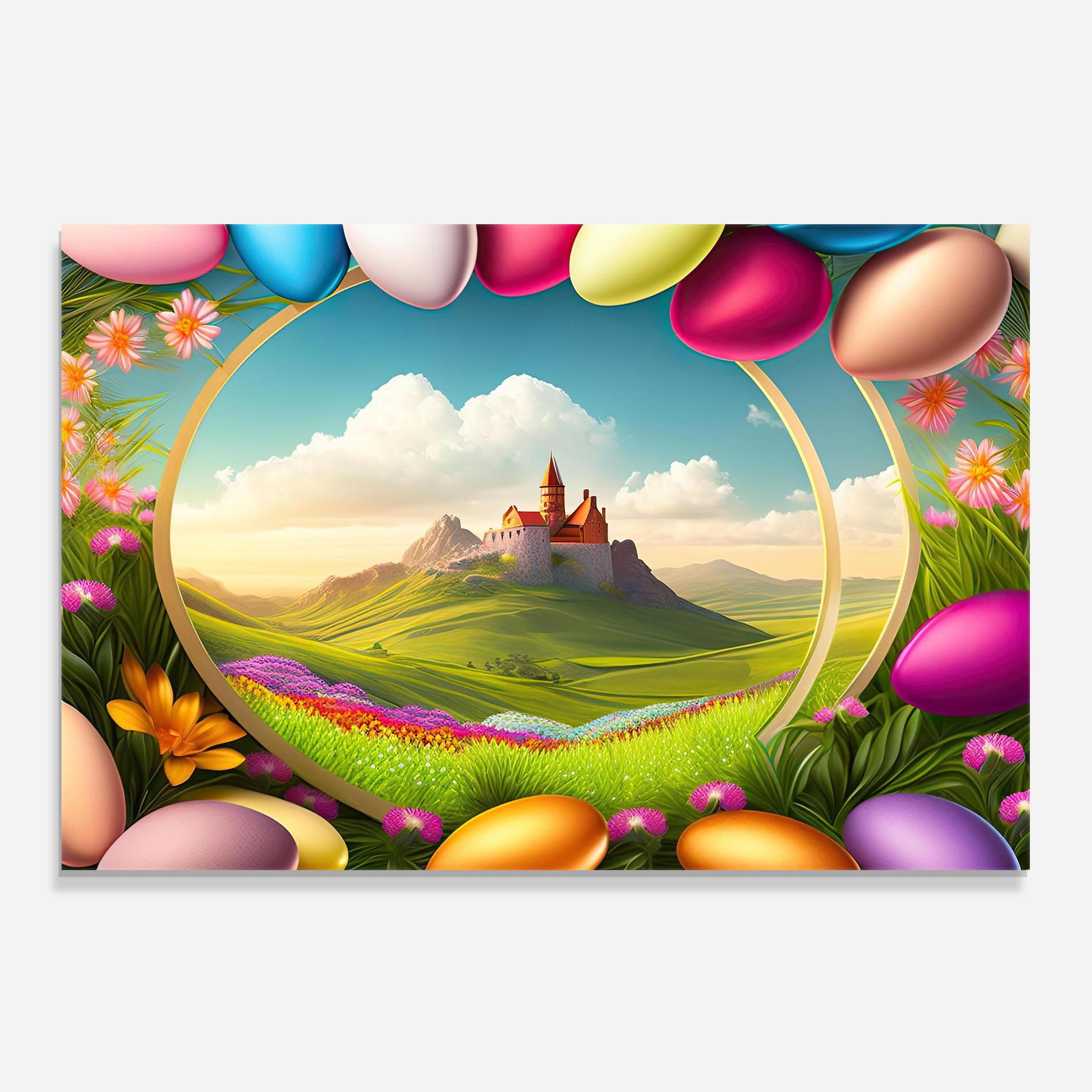 Panel Szklany do Kuchni Easter Eggs Castle mockup 0