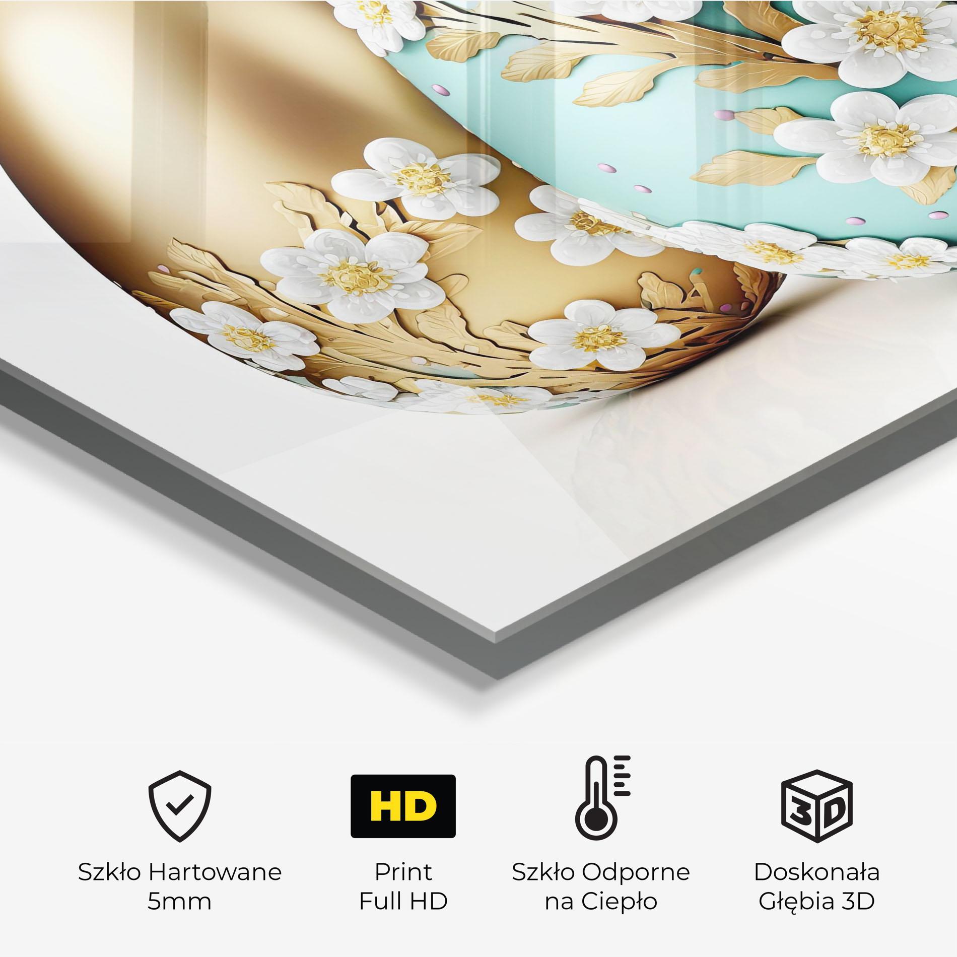 Panel Szklany do Kuchni Gold Blue Easter Eggs mockup 2