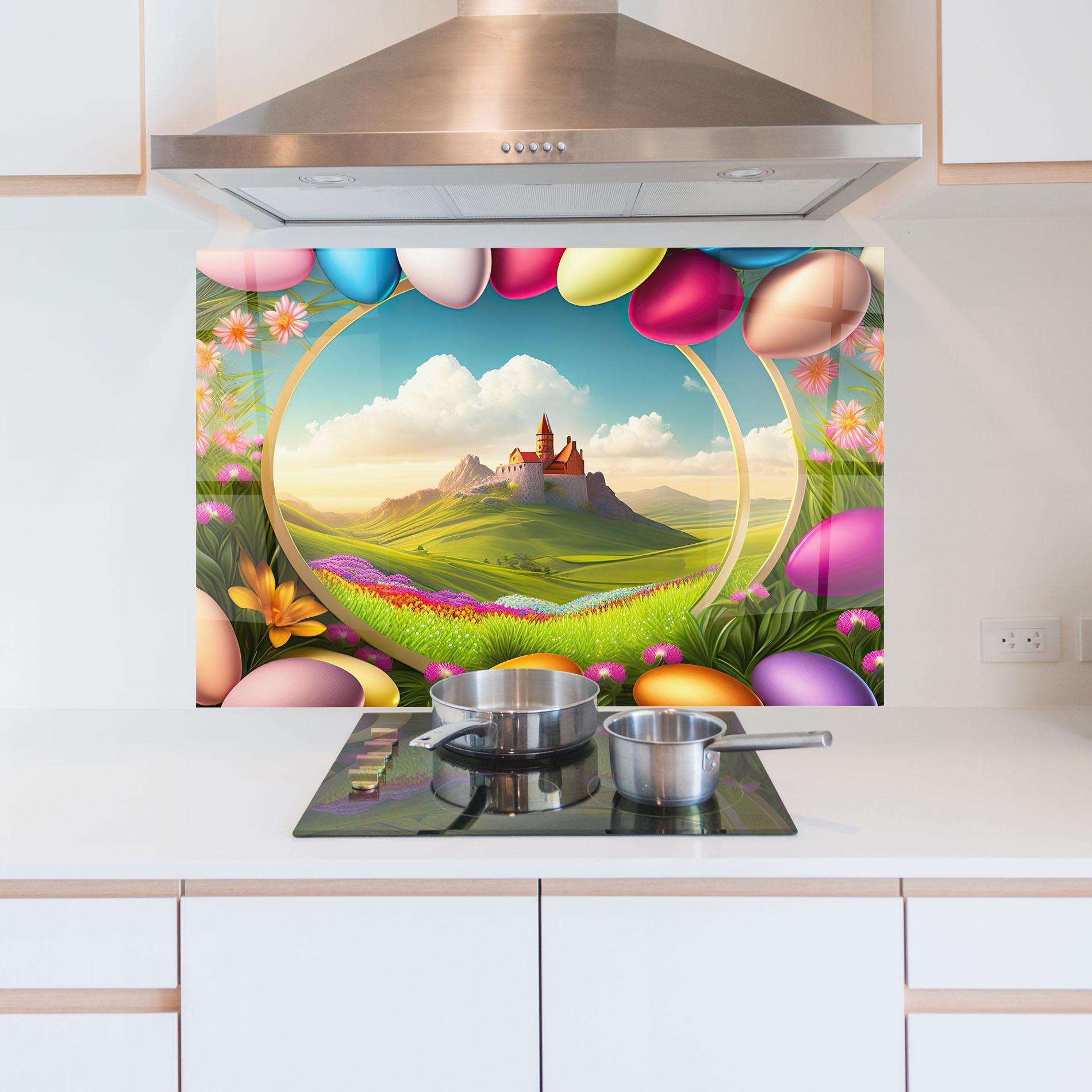 Panel Szklany do Kuchni Easter Eggs Castle mockup 5