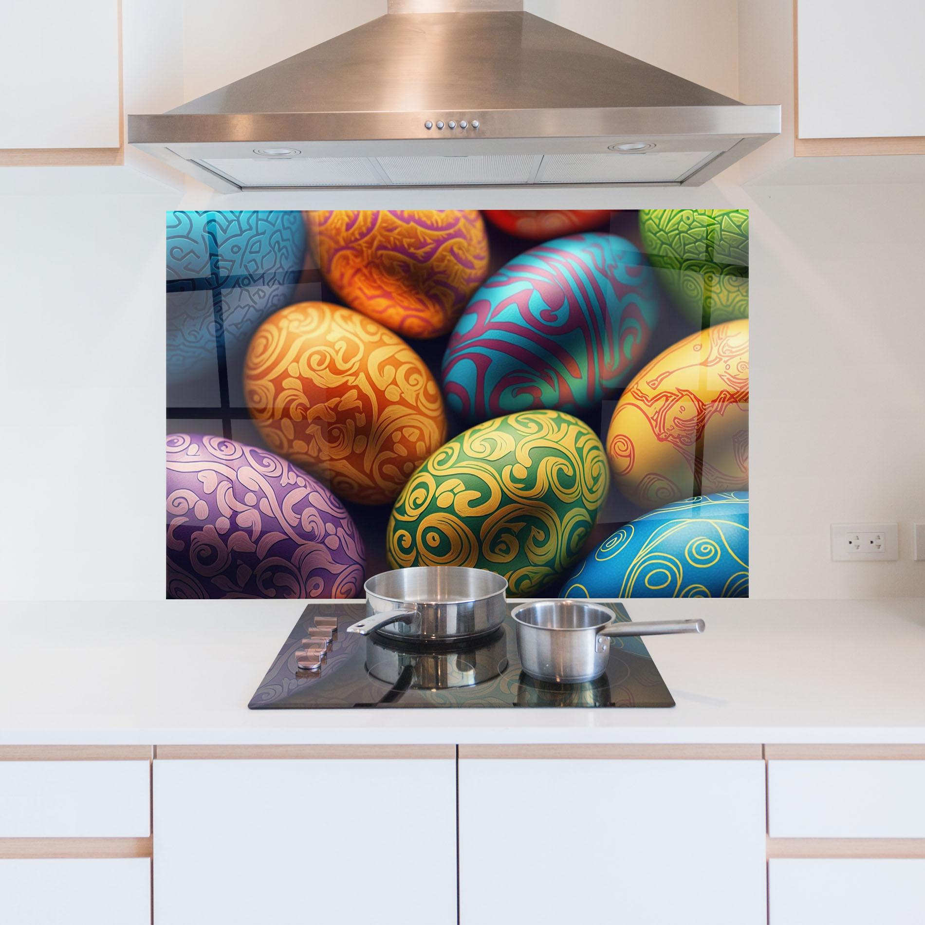 Panel Szklany do Kuchni Orange Green Easter Eggs mockup 5