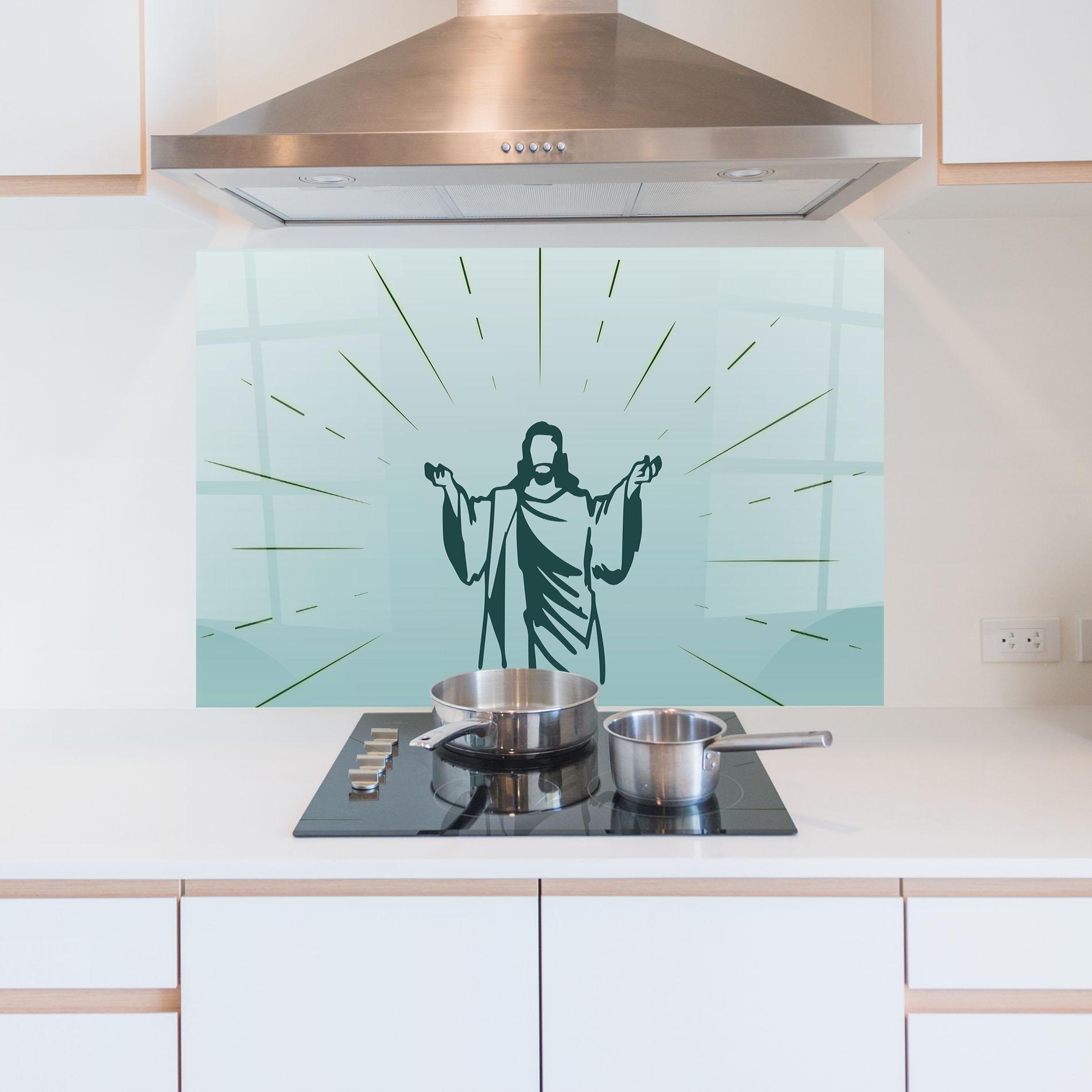 Panel Szklany do Kuchni Blue Art Jesus mockup 5